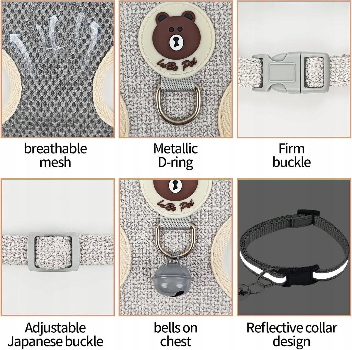CAT HARNESS WITH LEASH SOFT BREATHABLE MESH REFLECTIVE STRIPS Brand Mi