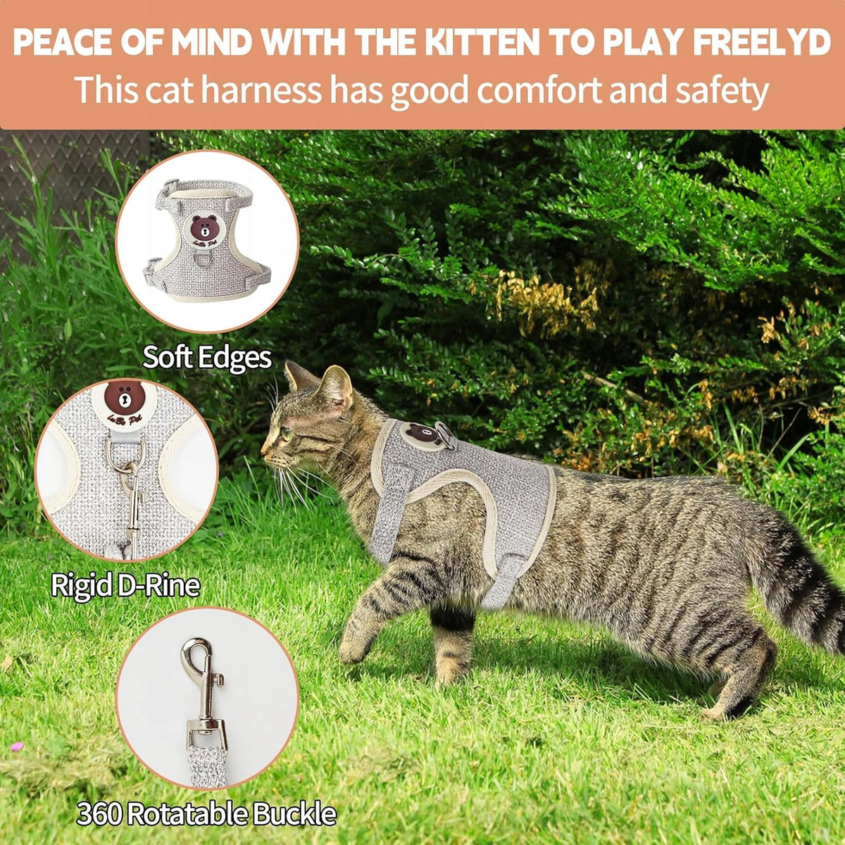 CAT HARNESS WITH LEASH SOFT BREATHABLE MESH REFLECTIVE STRIPS Manufacturer code 0634479104206