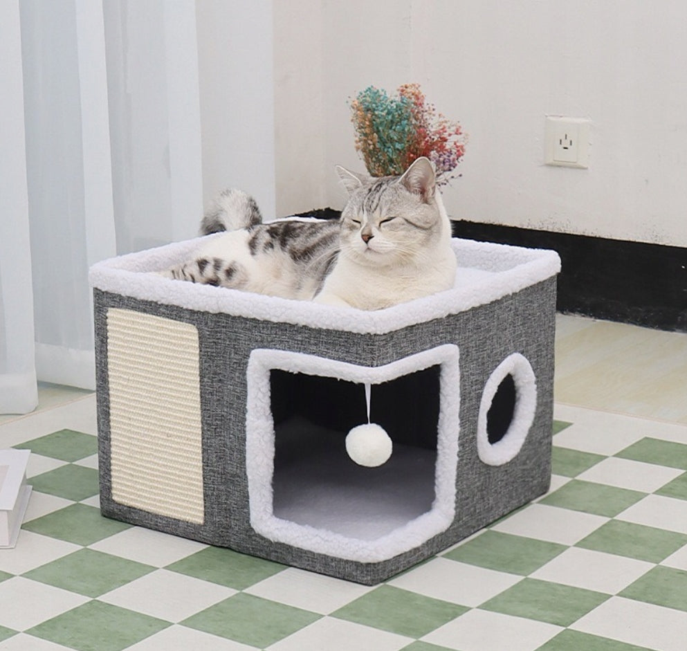 CAT HOUSE 2-TIER FOLDING BED BOOTH SCRATCHING POST GREY 42x42x31cm Manufacturer code 2111250048411S51F
