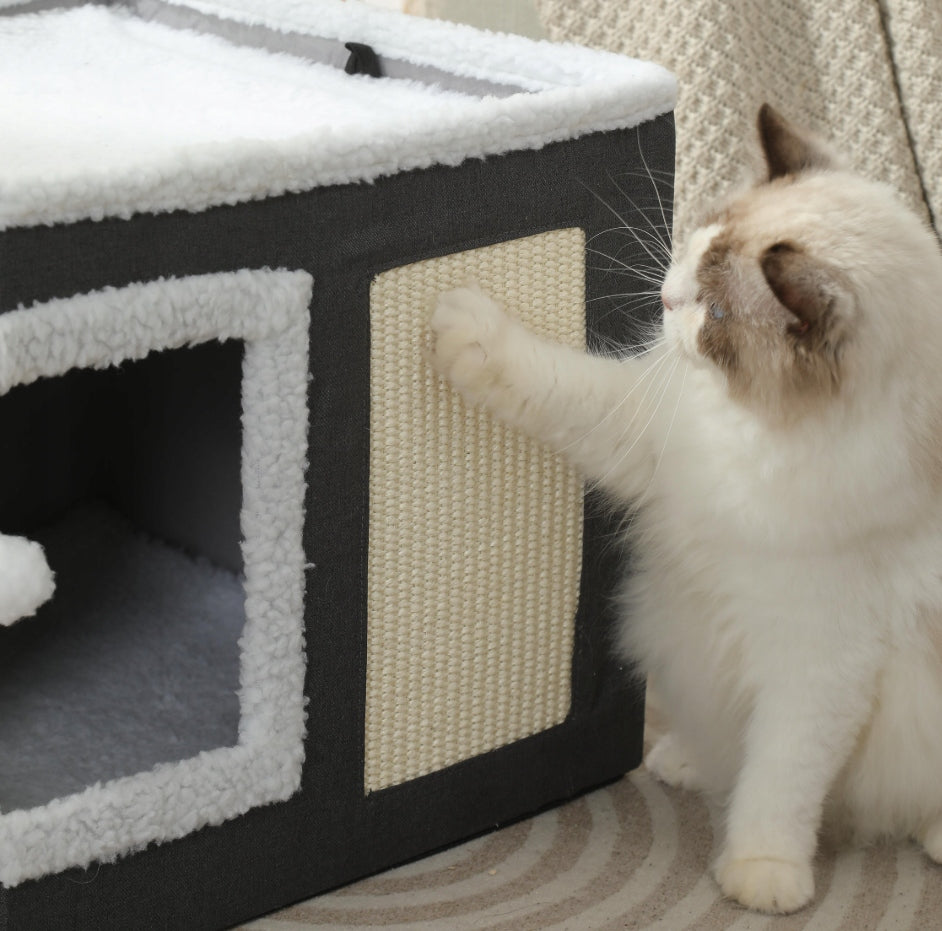 CAT HOUSE 2-TIER FOLDING BED BOOTH SCRATCHING POST GREY 42x42x31cm Product width 421 cm