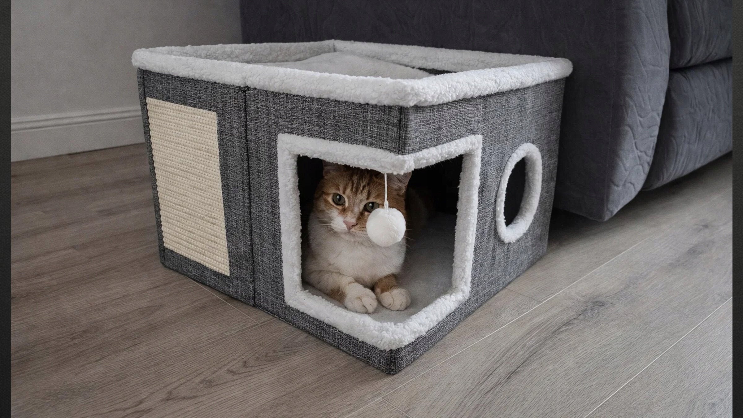 CAT HOUSE BED BOOTH 2 LEVELS BEDDING FOLDING SCRATCHING POST TOY Packaging status original