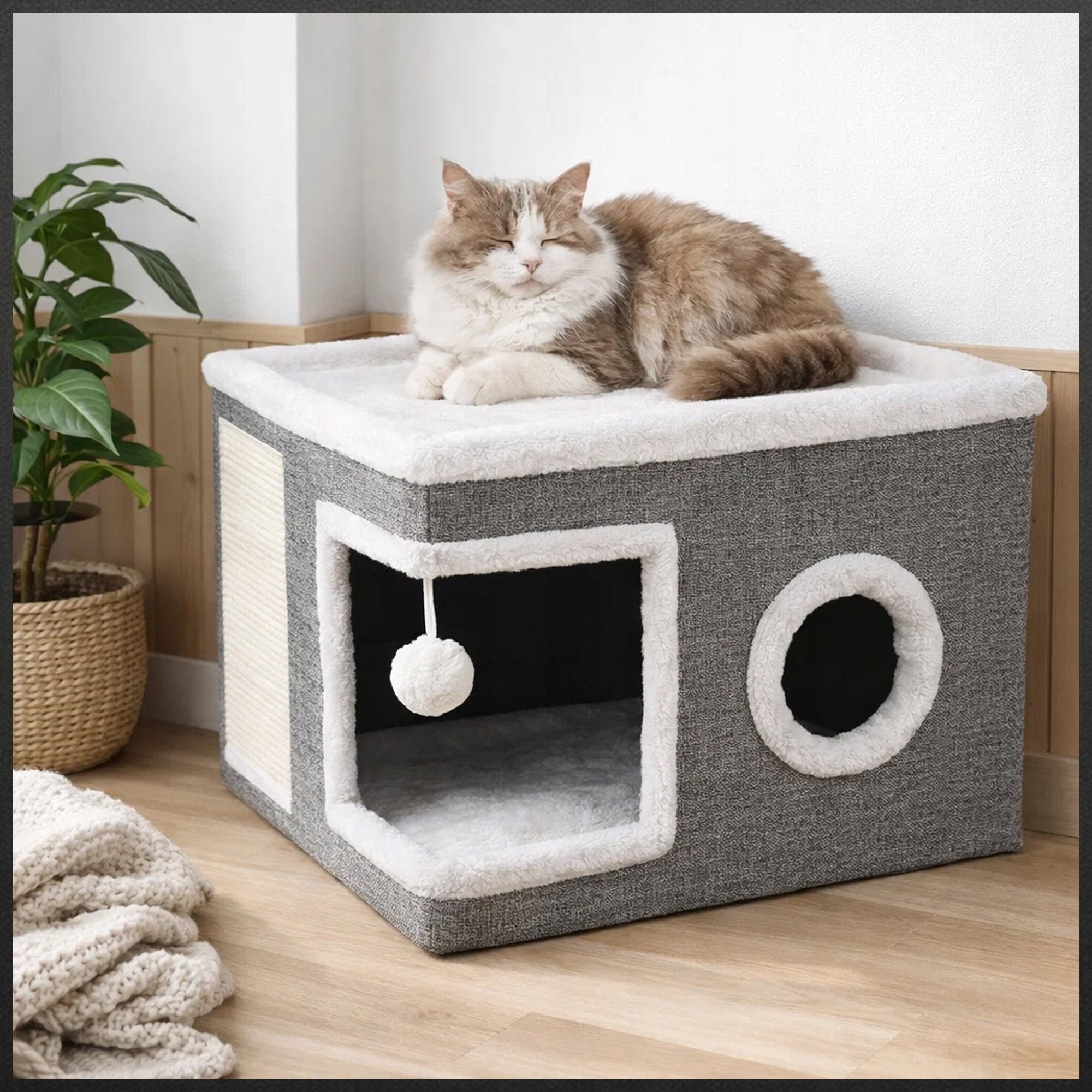 CAT HOUSE BED BOOTH 2 LEVELS BEDDING FOLDING SCRATCHING POST TOY Shade mousy grey