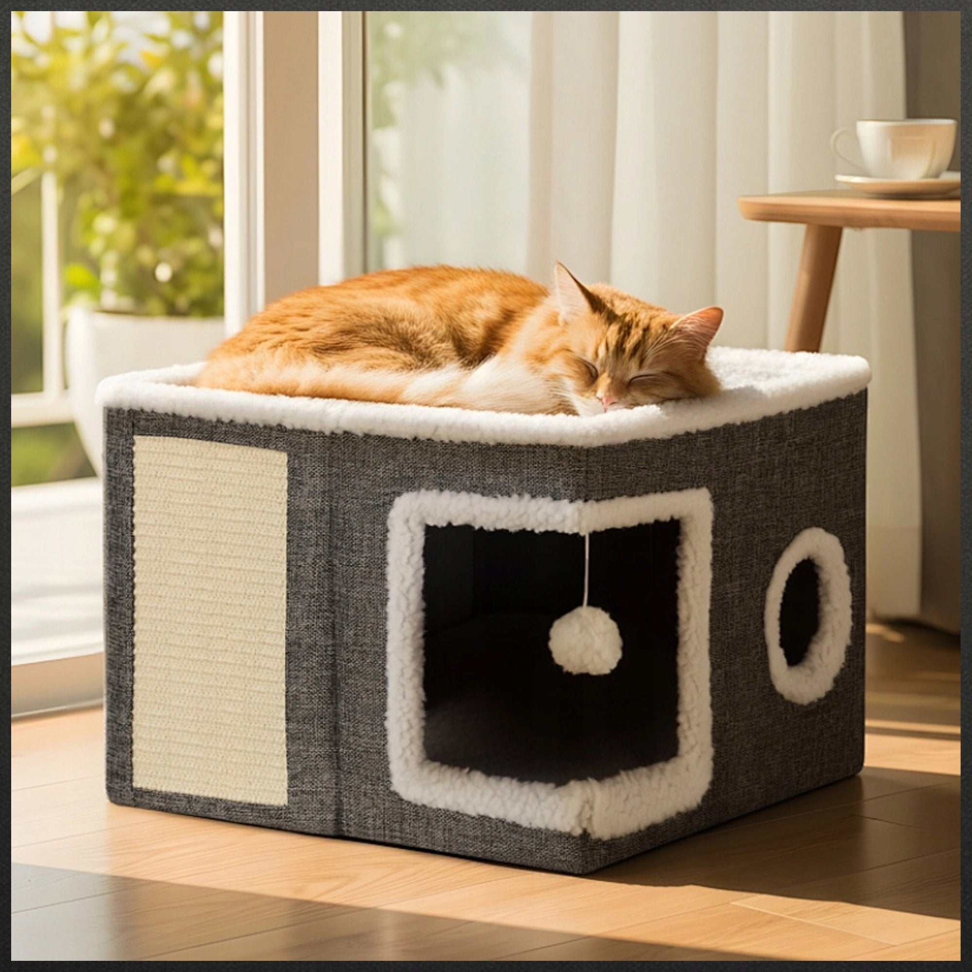 CAT HOUSE BED BOOTH 2 LEVELS BEDDING FOLDING SCRATCHING POST TOY Shape square