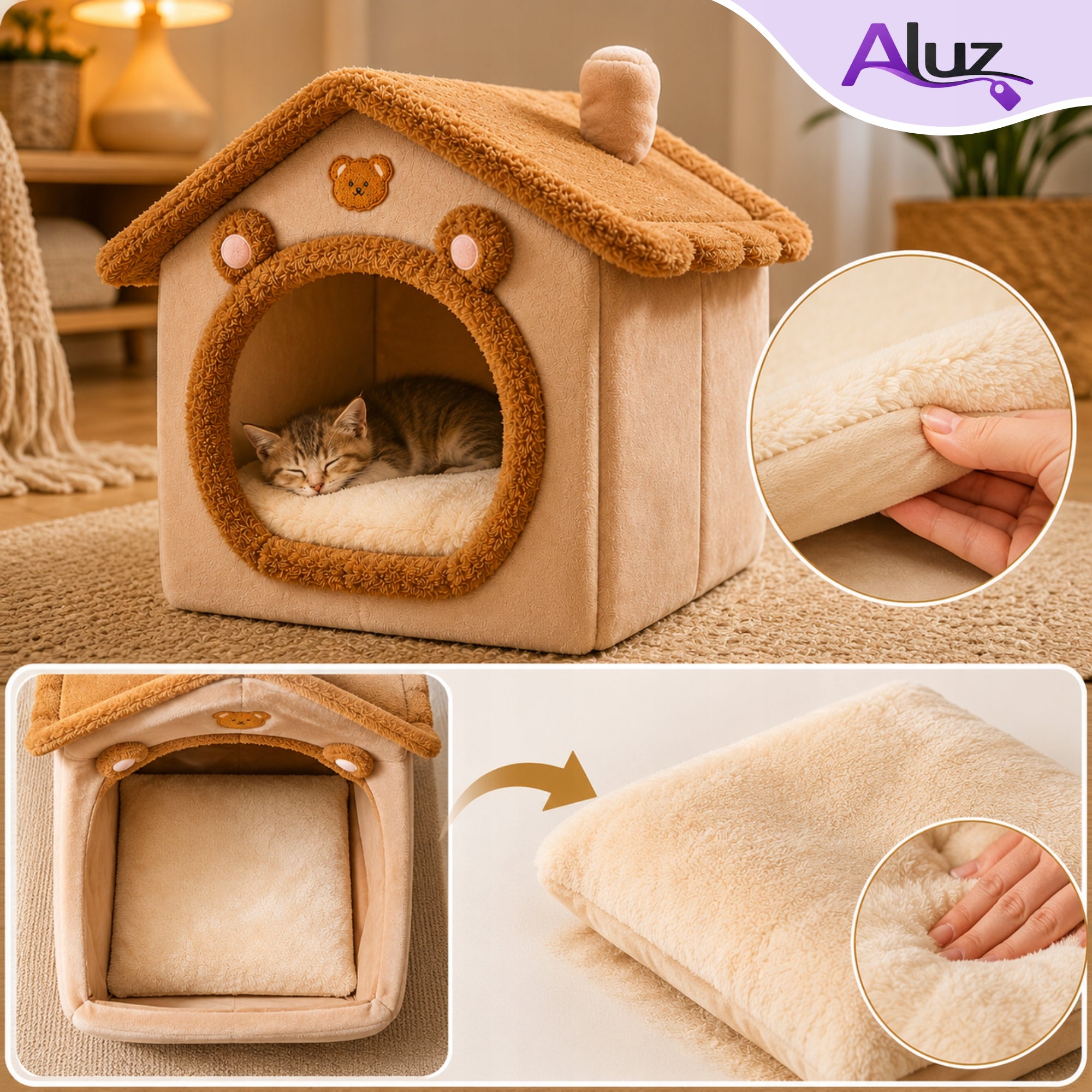 CAT HOUSE BED BOOTH PLUSH SOFT PLAYPEN PILLOW KENNEL BED Brand Aluz