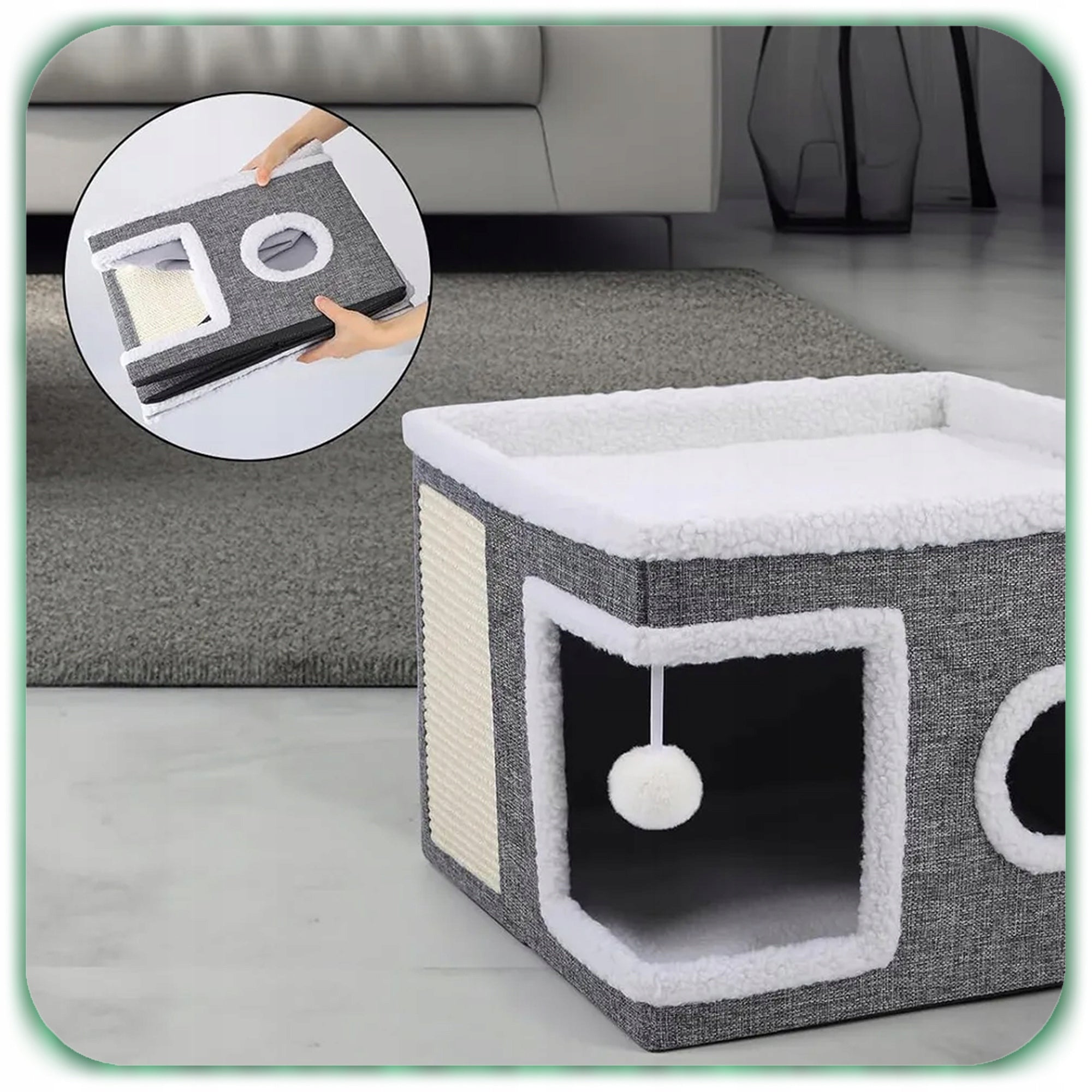 CAT HOUSE FOLDING BED BOOTH 42x42x31cm SCRATCHING POST GREY 2 LEVELS Brand no brand
