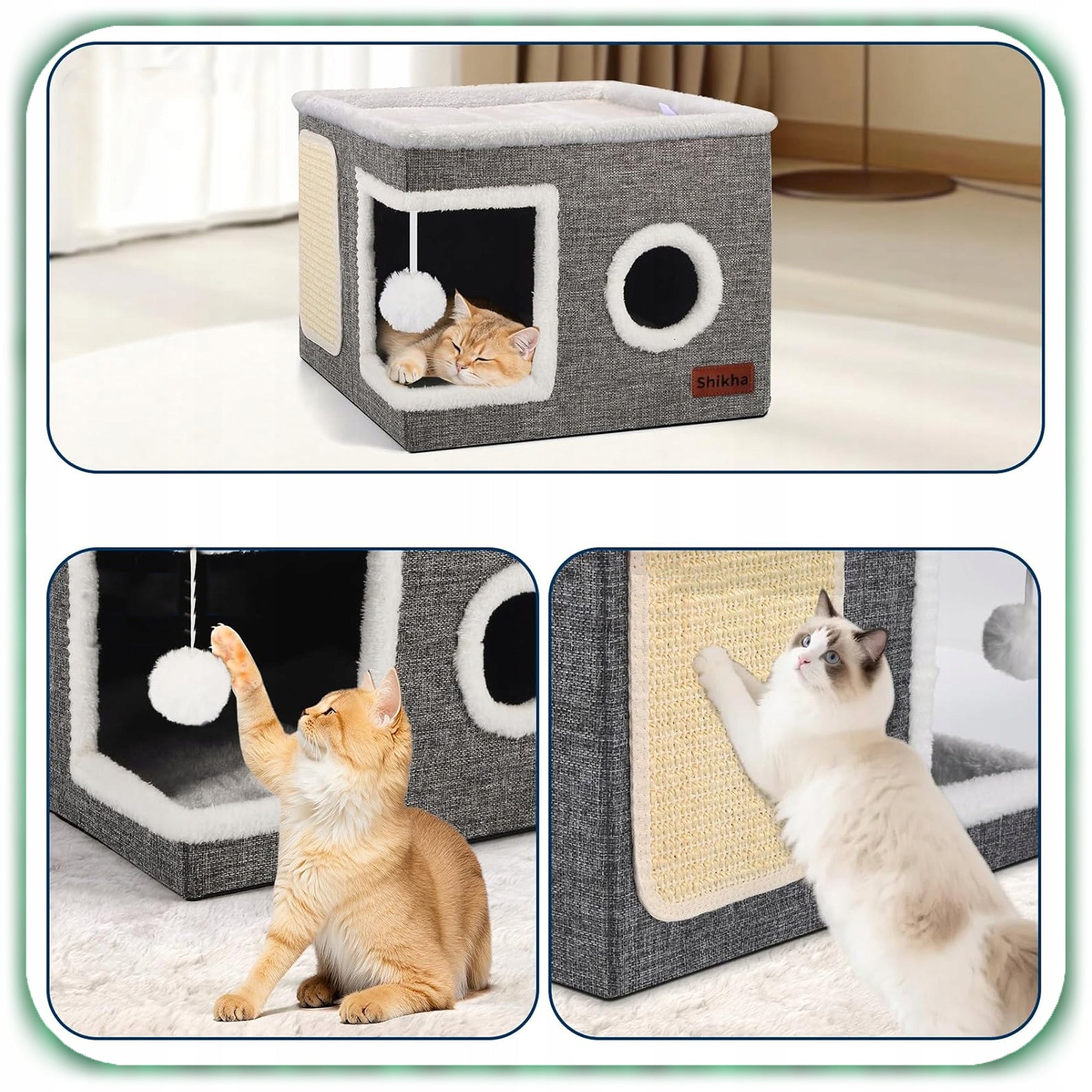 CAT HOUSE FOLDING BED BOOTH 42x42x31cm SCRATCHING POST GREY 2 LEVELS Trade name domek dla kota