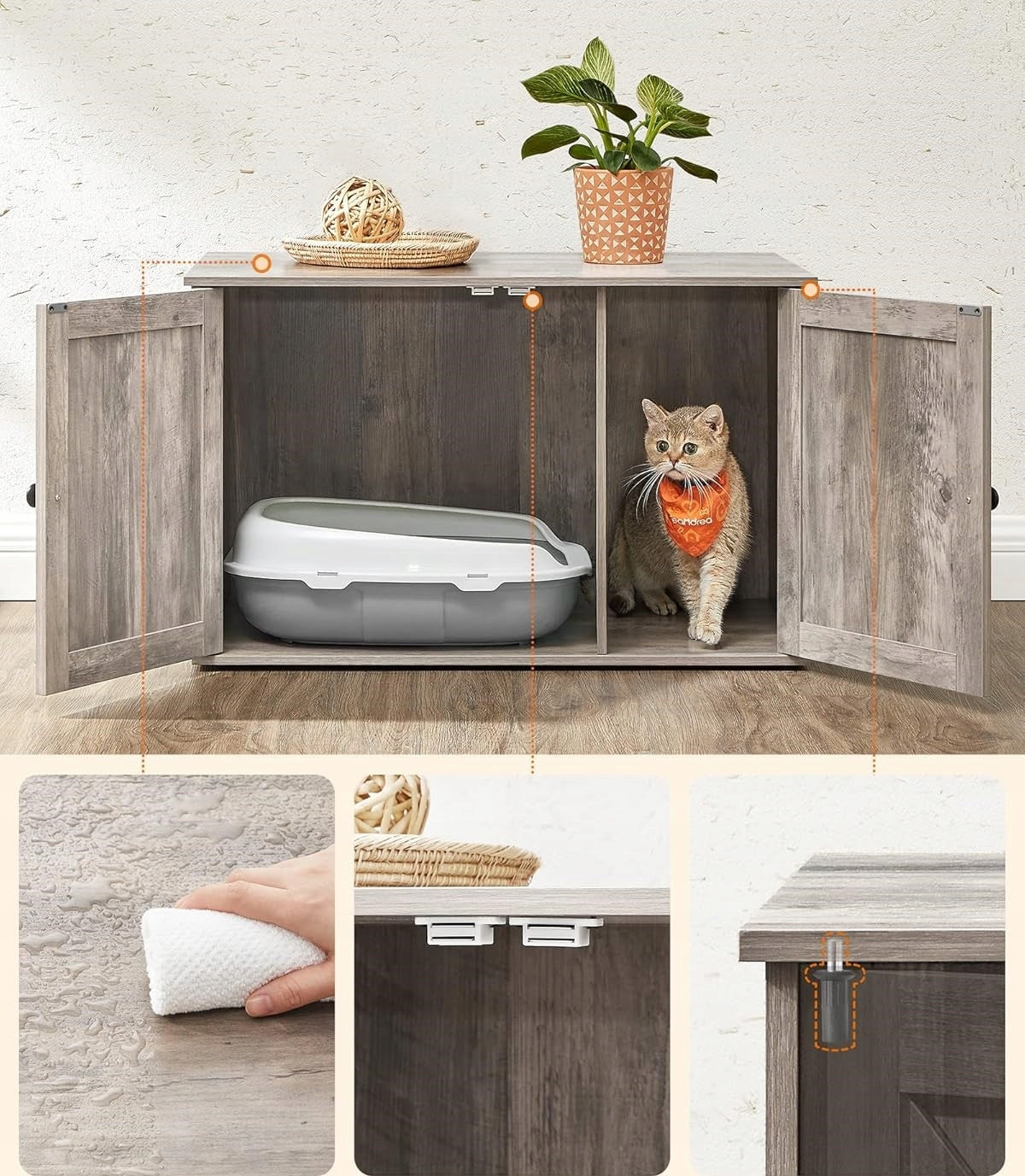 CAT HOUSE LITTER BOX 2in1 cabinet with partition wall 80 x 53 x 50 XL BEIGE Brand Songmics
