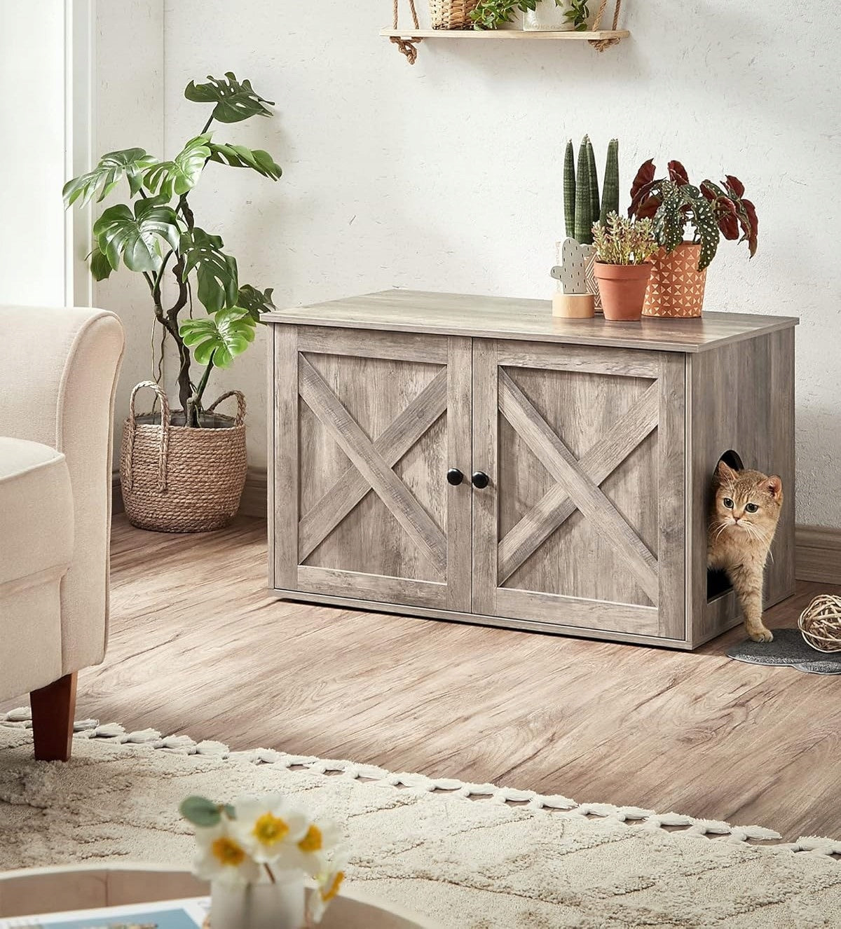 CAT HOUSE LITTER BOX 2in1 cabinet with partition wall 80 x 53 x 50 XL BEIGE Length 80 cm