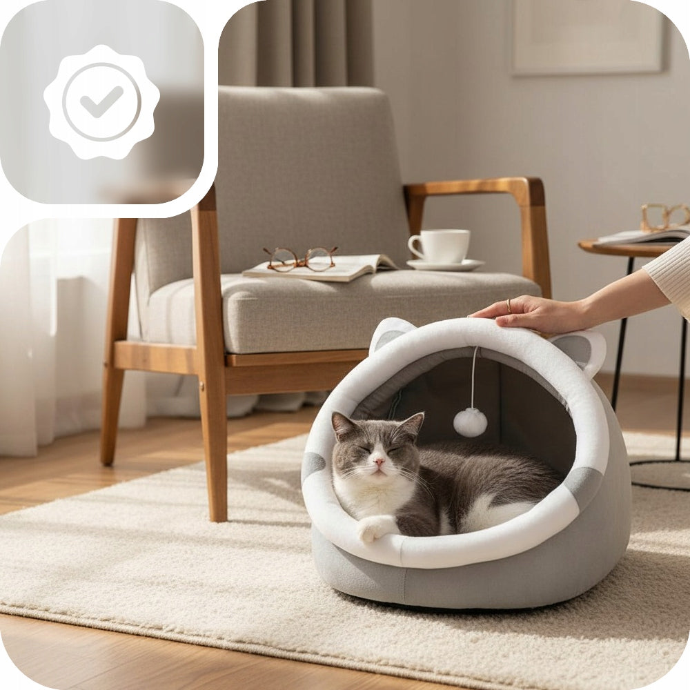 CAT HOUSE PLUSH BED WARM PLAYPEN TOY BALL + PILLOW Length 35 cm
