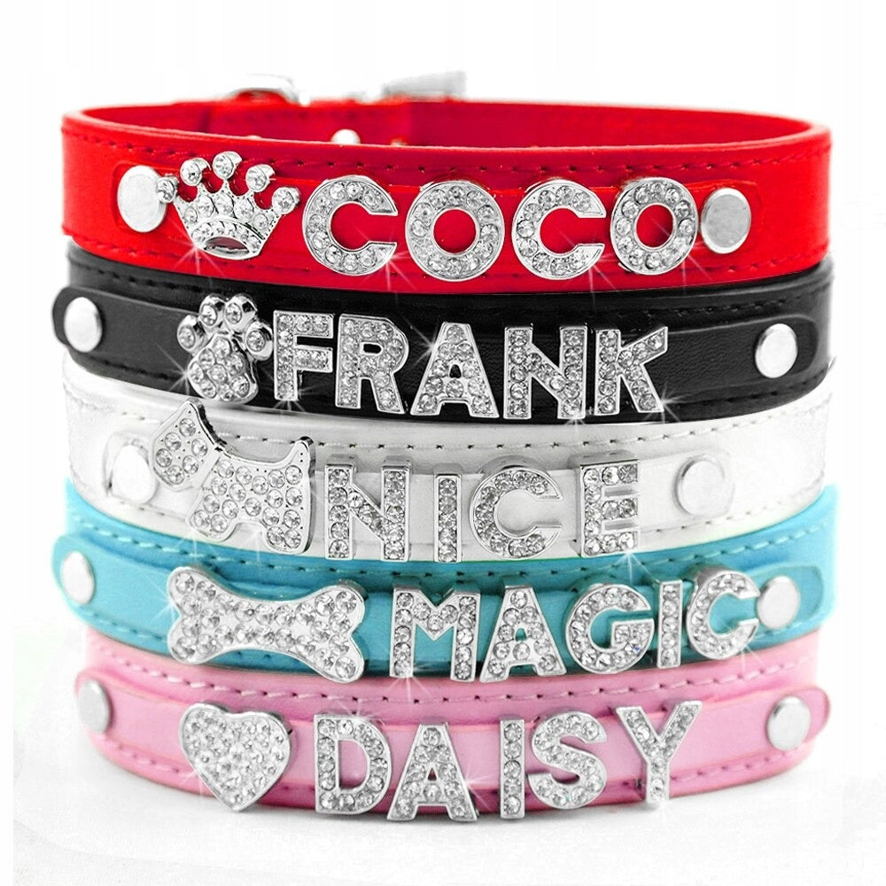CAT IDENTIFIER LEATHER COLLAR WITH NAME PERSONALIZED RED Color red