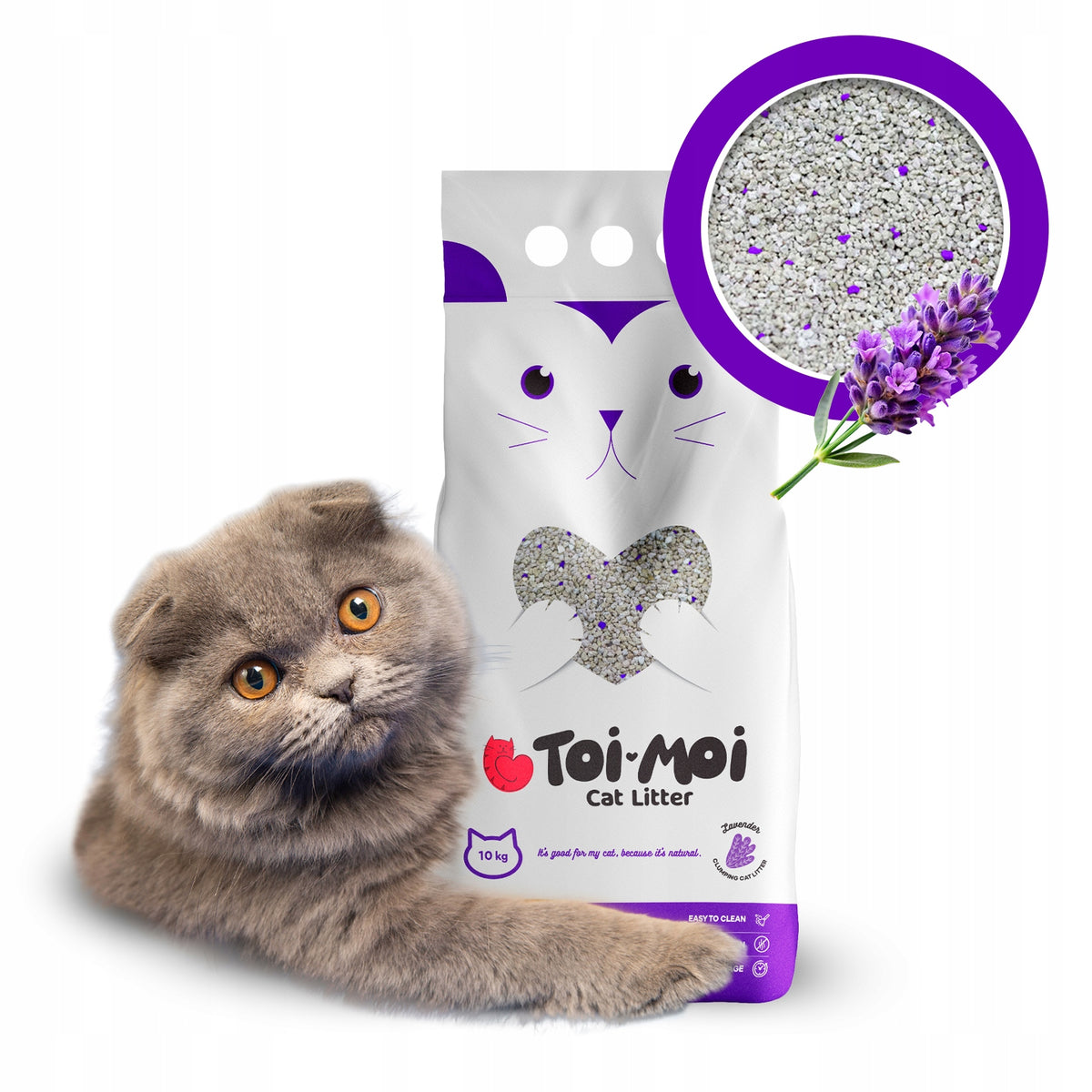 CAT LITTER BENTONITE LAVENDER 10L DUST-FREE CLUMPING, Toi Moi