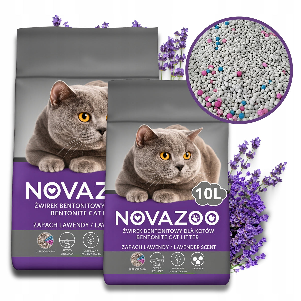 CAT LITTER BENTONITE LAVENDER 20L CLUMPING DUST-FREE ULTRA ABSORBENT