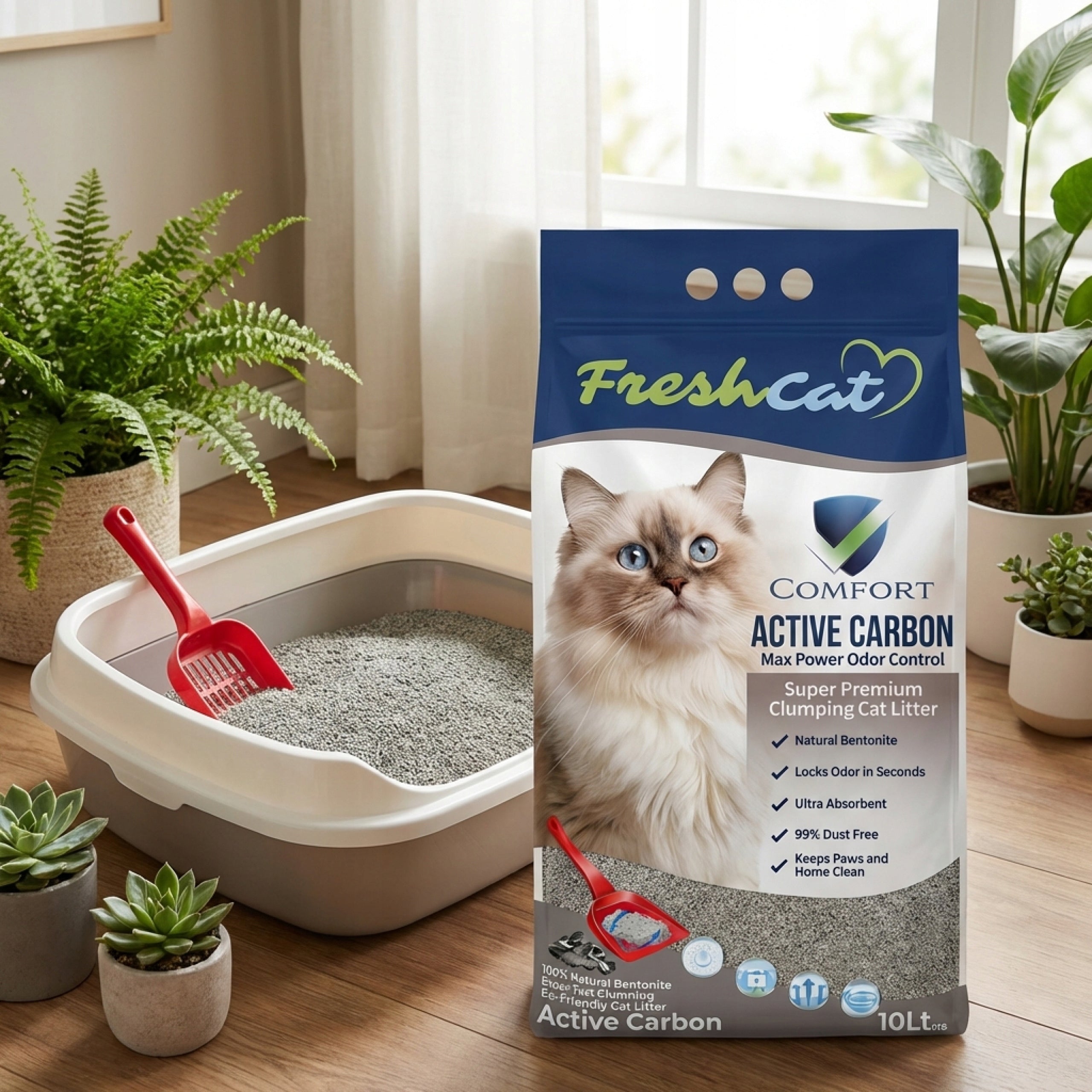 CAT LITTER BENTONITE NATURAL DUST-FREE WITH CARBON 10L FRESH CAT Kind bentonite
