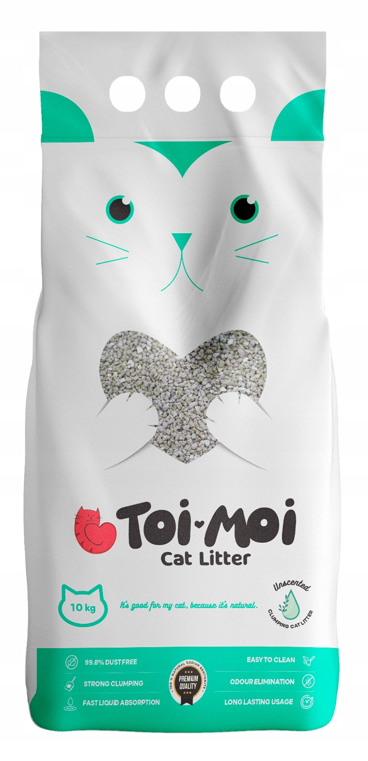 CAT LITTER BENTONITE UNSCENTED 10L DUST-FREE CLUMPING, Toi Moi Packaging status original