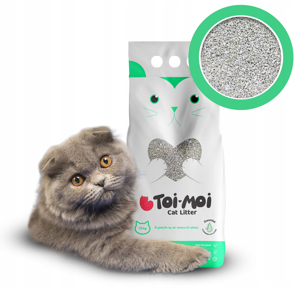 CAT LITTER BENTONITE UNSCENTED 10L DUST-FREE CLUMPING, Toi Moi