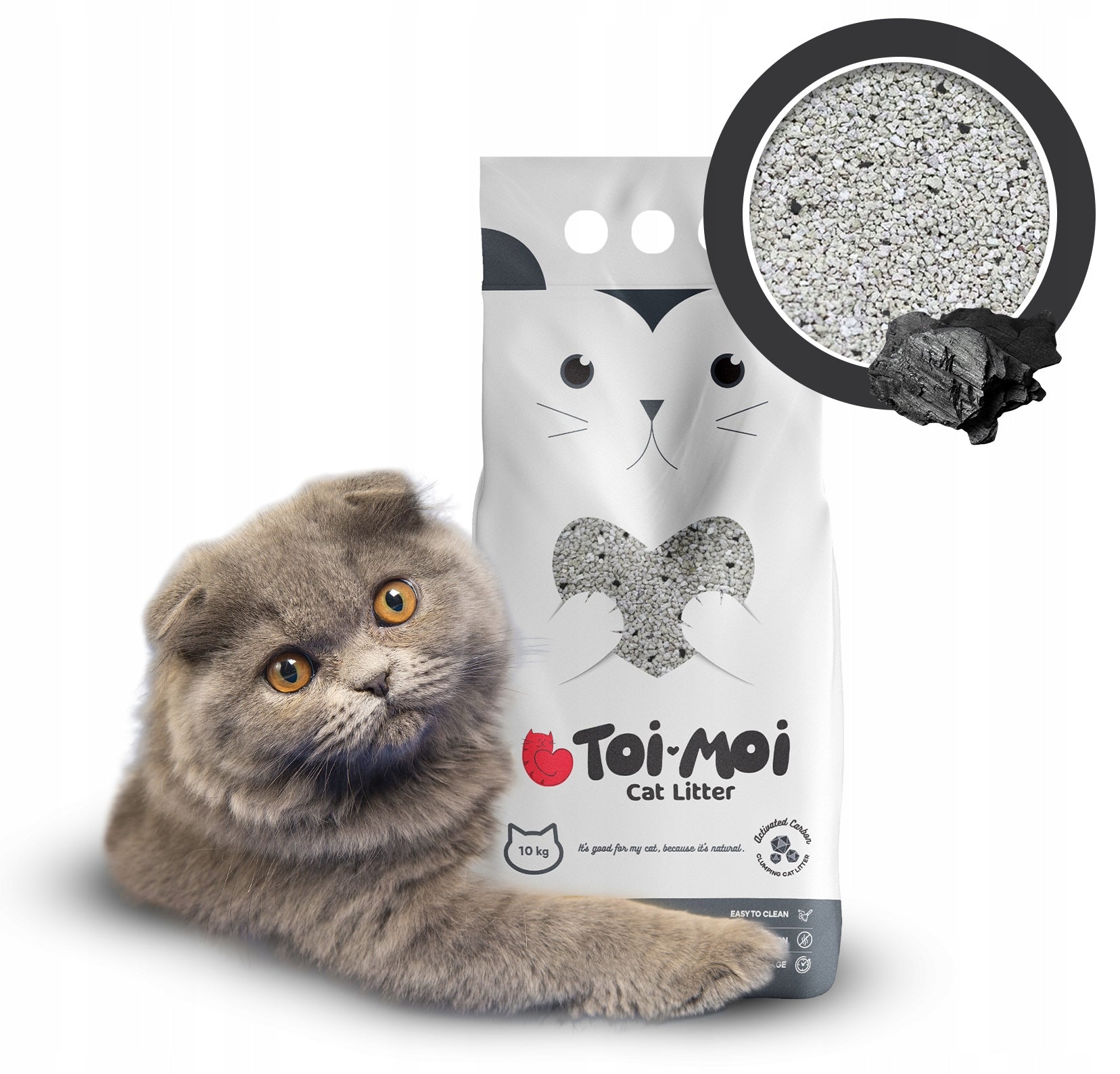 CAT LITTER BENTONITE UNSCENTED 20L ACTIVE DUST-FREE CARBON Trade name Toi Moi Natura Grey Aktif Karbon 20 kg