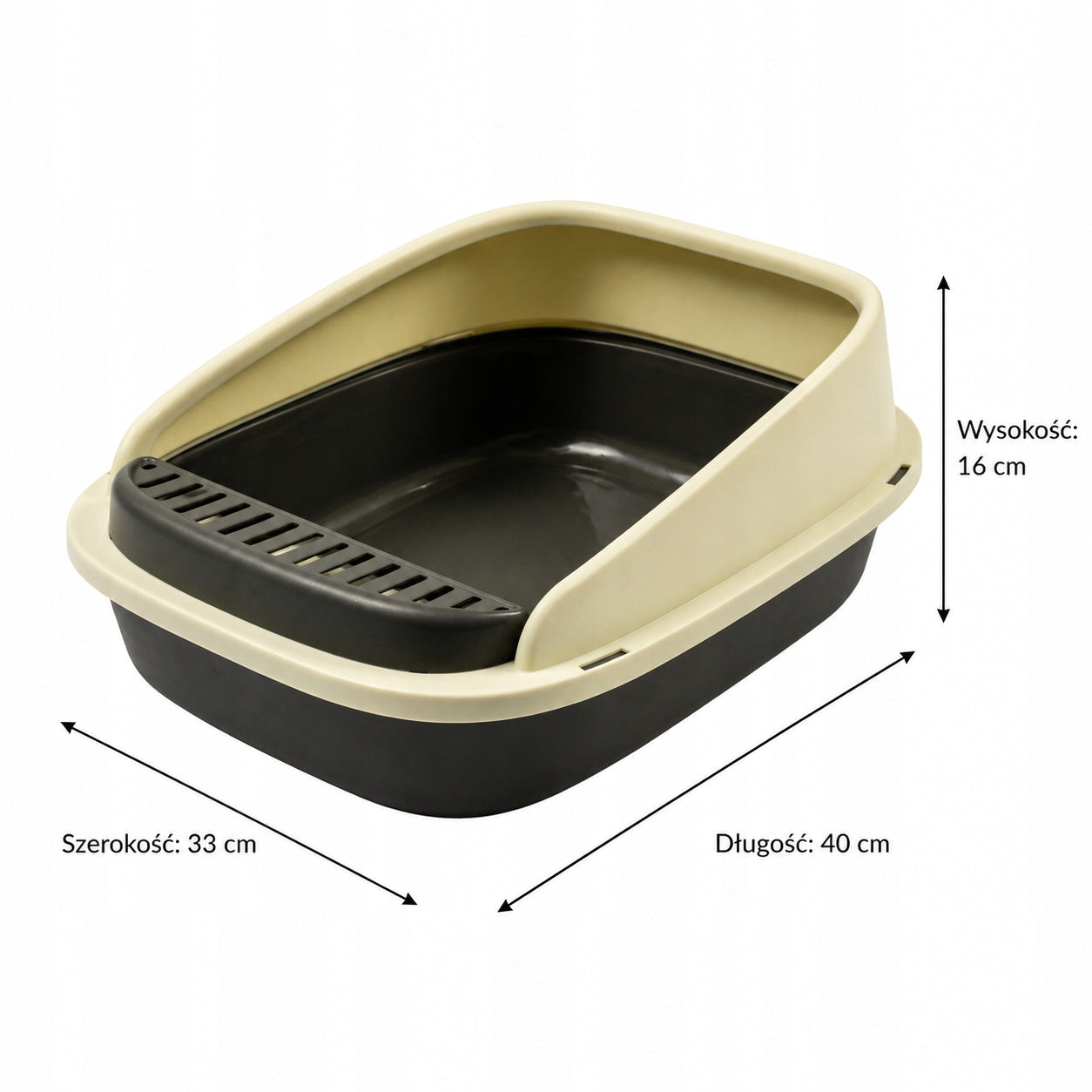 CAT LITTER BOX 40x30 CM OPEN FOR LITTER WITH FRAME+LARGE PLASTIC SPATULA Color black