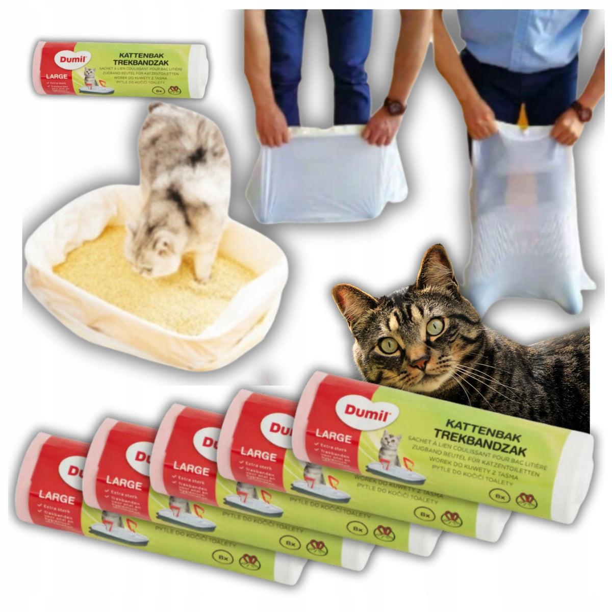 CAT LITTER BOX BAGS WITH TAPE DURABLE LARGE DUMIL 5 ROLLS 40 PIECES 87,5 cm