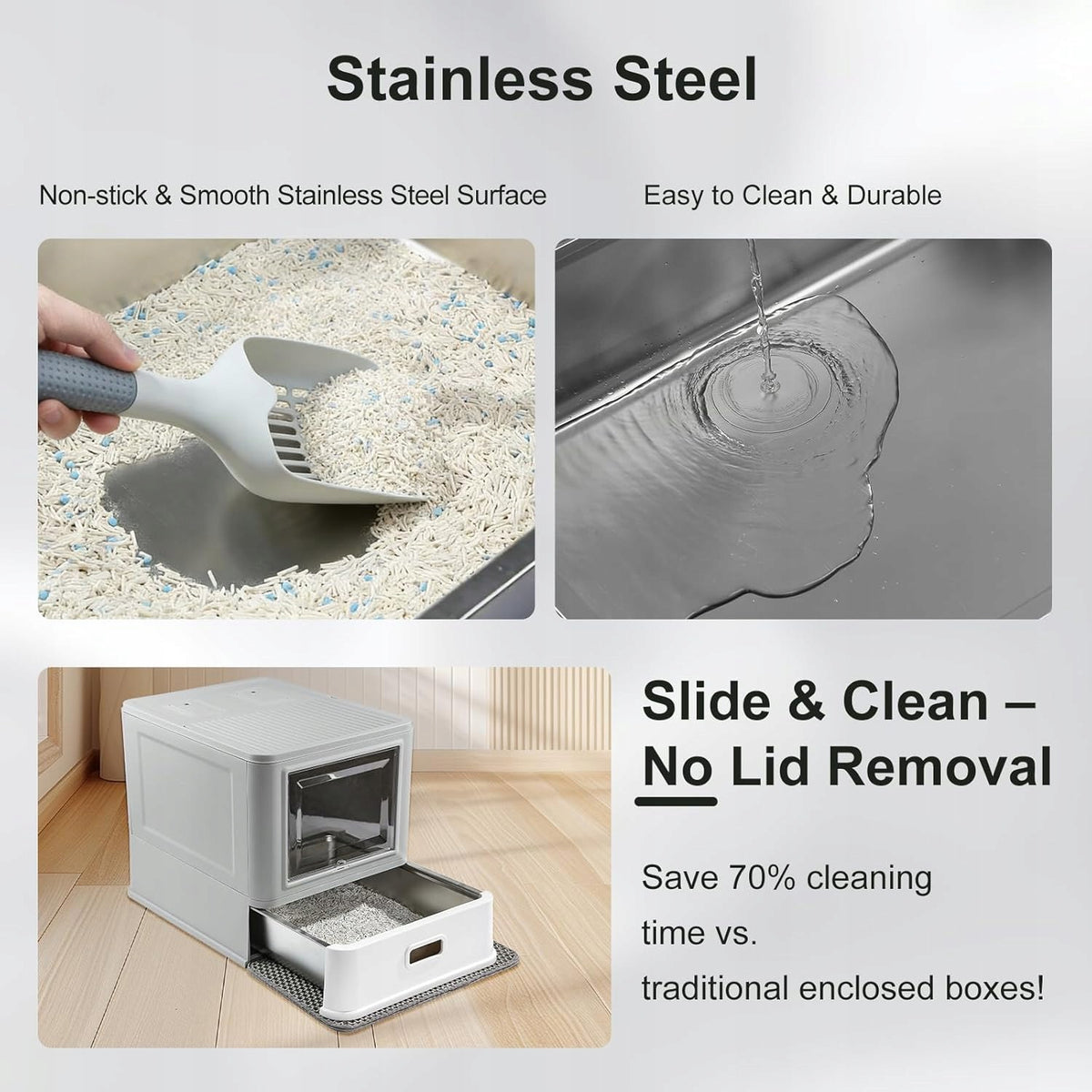 CAT LITTER BOX CLOSED STEEL WITH LID DRAWER MAT Manufacturer code KUWETA KOTÓW ZAMKNIĘTA STAL NIERDZEWNA P