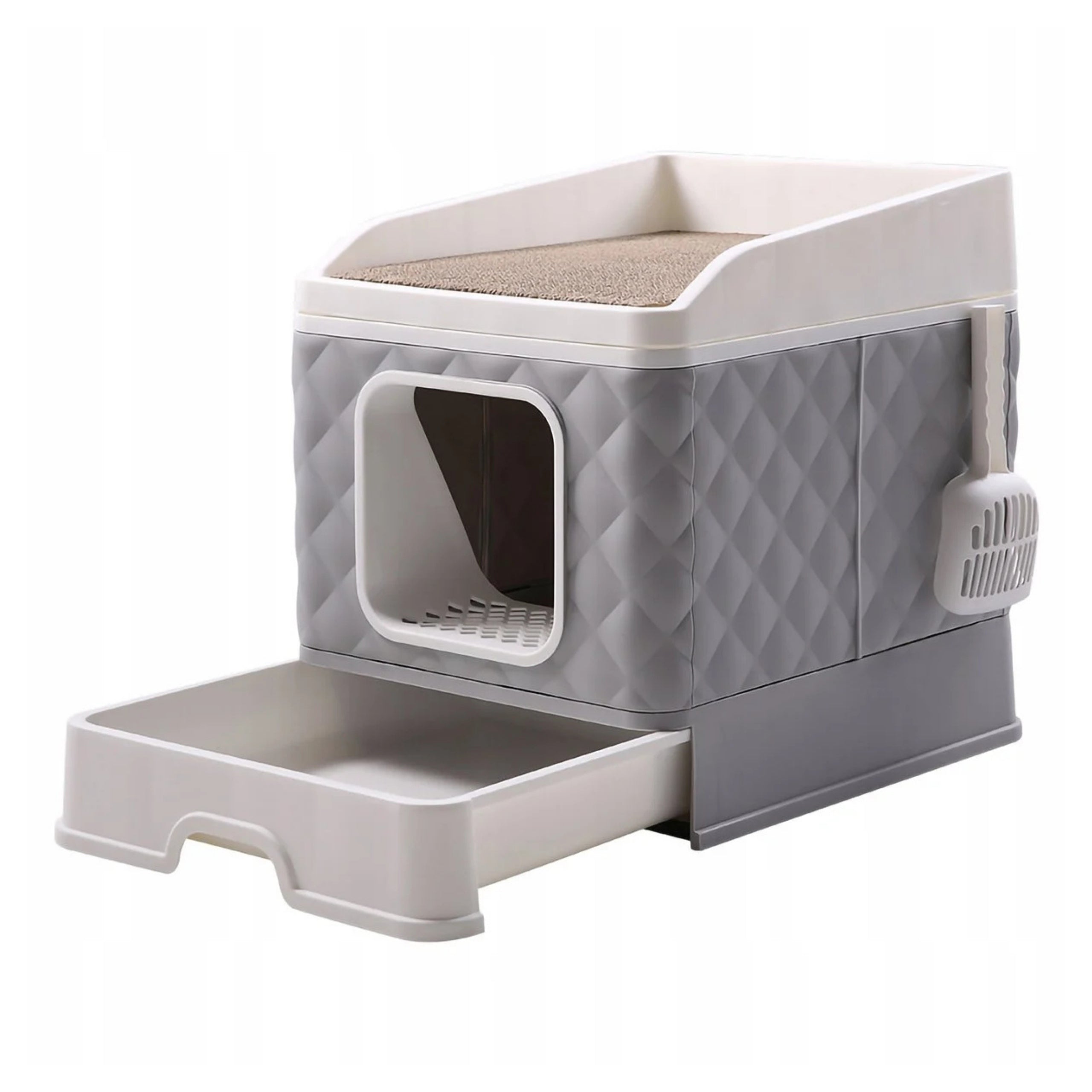 CAT LITTER BOX CLOSED WITH SCRATCHER BED 3in1 RETRACTABLE XXL LARGE Kind closed litter box