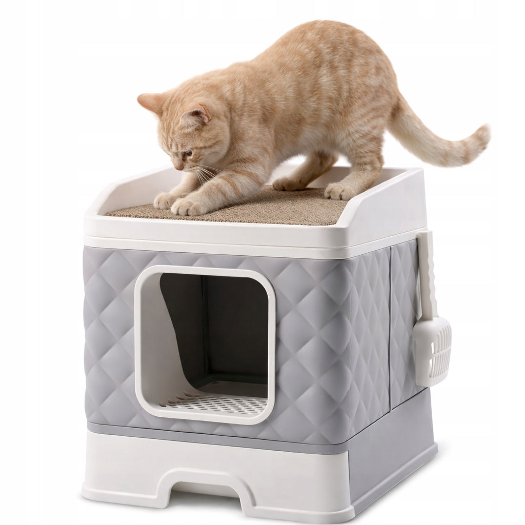 CAT LITTER BOX CLOSED WITH SCRATCHER BED 3in1 RETRACTABLE XXL LARGE Manufacturer code ZW45 KUWETA KRYTA DLA KOTA