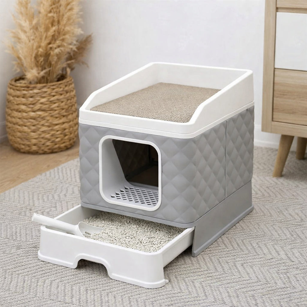 CAT LITTER BOX CLOSED WITH SCRATCHER BED 3in1 RETRACTABLE XXL LARGE Model ZW45 KUWETA KRYTA DLA KOTA