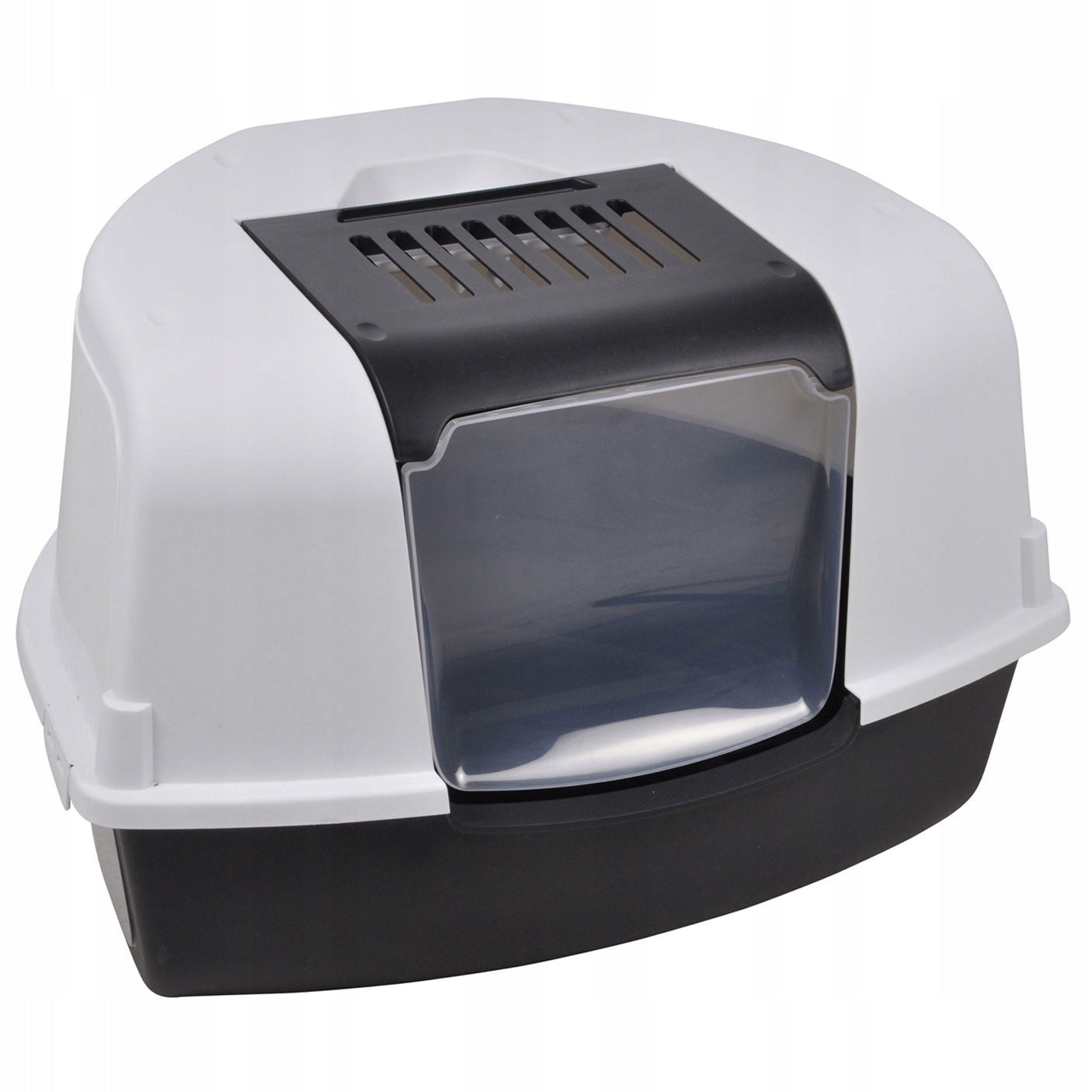 CAT LITTER BOX CORNER CLOSED WHITE MOBILE ANTHRACITE 58 x 47 x 38 CM