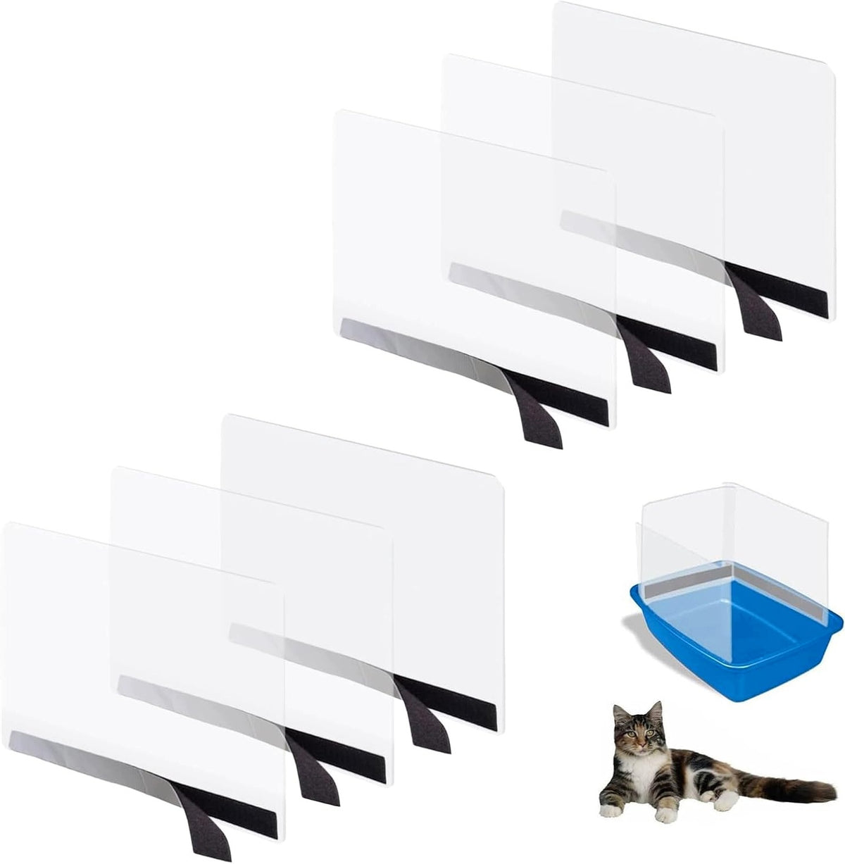 CAT LITTER BOX COVERS TRANSPARENT PVC 30X40CM 6 PCS VELCRO