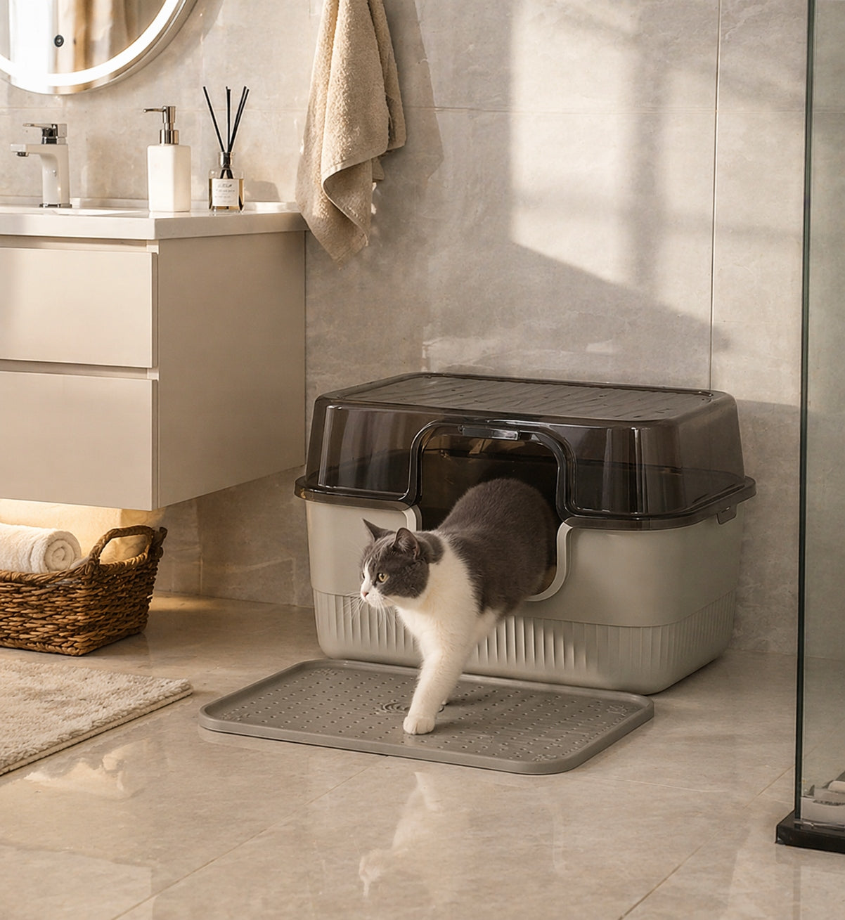 CAT LITTER BOX LARGE CLOSED COVERED MAT Brand Ecarla