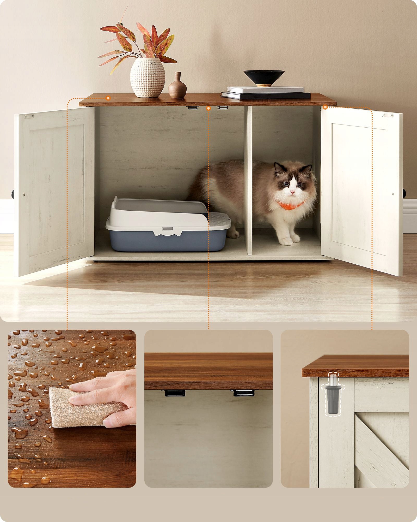 CAT LITTER BOX LARGE CLOSED STURDY CABINET BUILT-IN STORAGE ENTRANCE Model PCL002P01