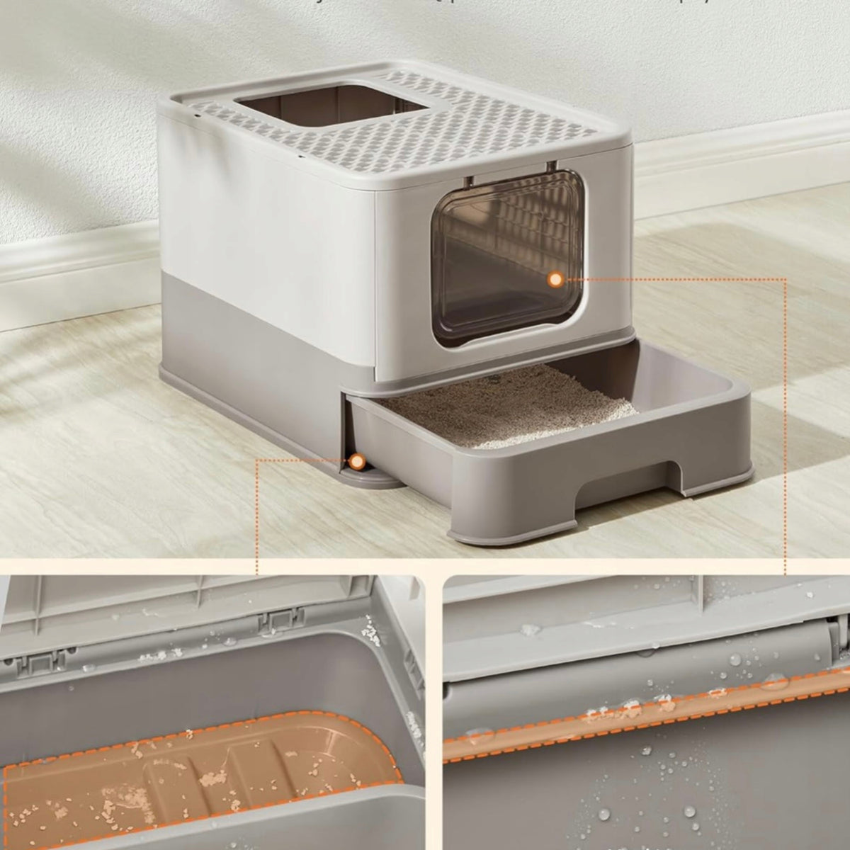 CAT LITTER BOX LARGE CLOSED WITH LID CAT DRAWER + SPATULA! Color gray