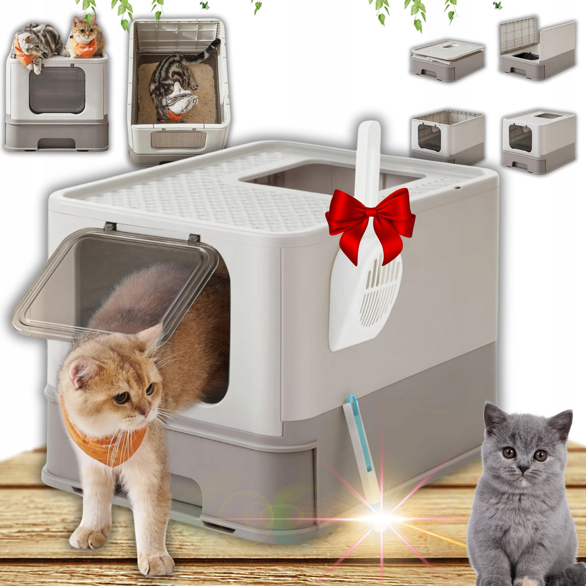 CAT LITTER BOX LARGE CLOSED WITH LID CAT DRAWER + SPATULA!
