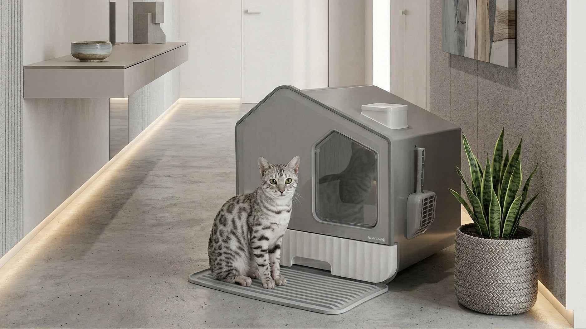 CAT LITTER BOX LARGE FOR LITTER CLOSED COVERED SPATULA WIPER HOUSE Packaging status original