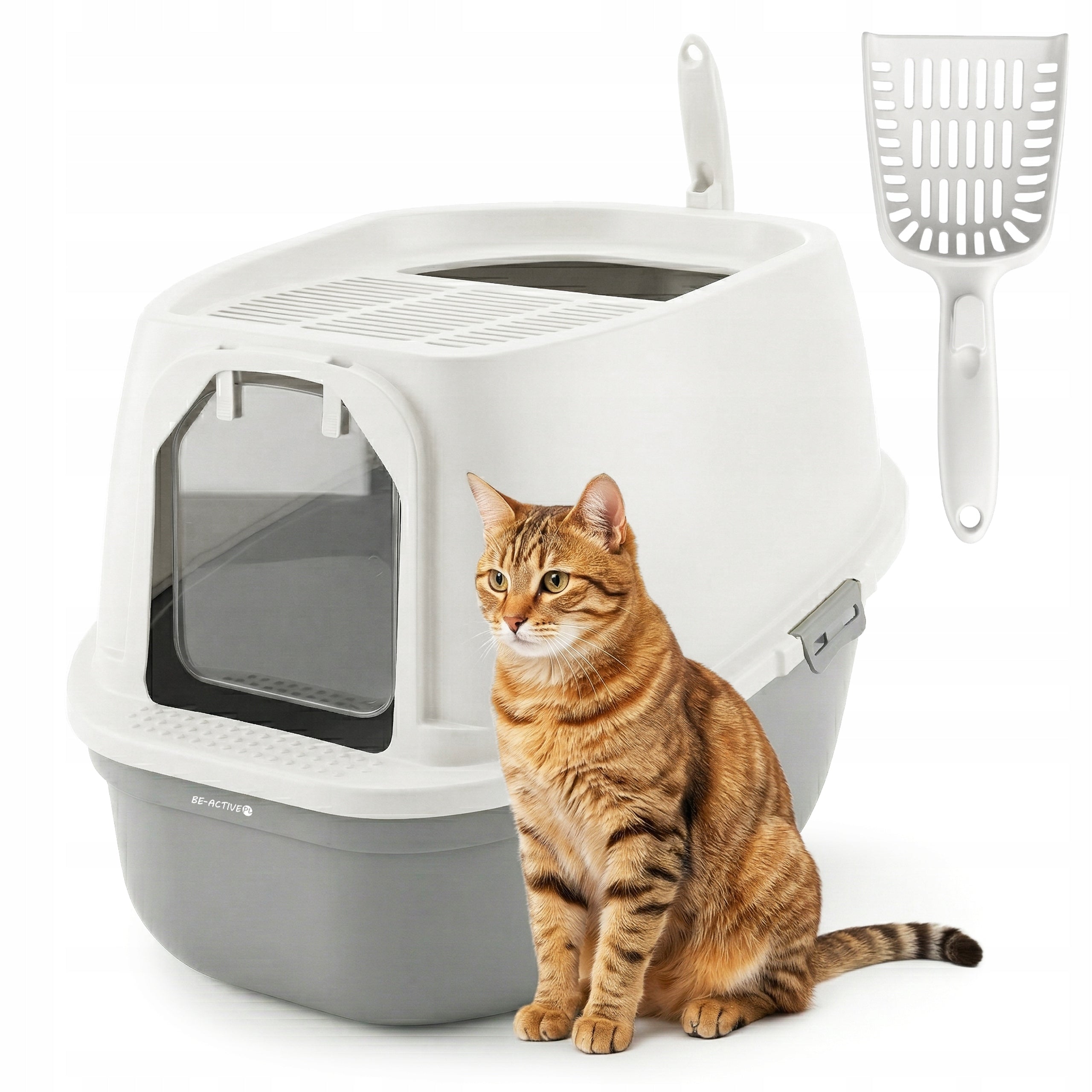 CAT LITTER BOX LARGE FOR LITTER CLOSED TOILET COVERED SPATULA