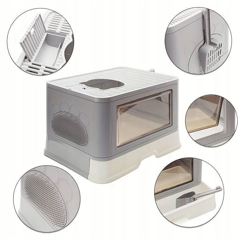 CAT LITTER BOX LARGE HORIZONTAL FOLDING WITH DRAWER GREY + SPATULA Manufacturer code SH-KSSP
