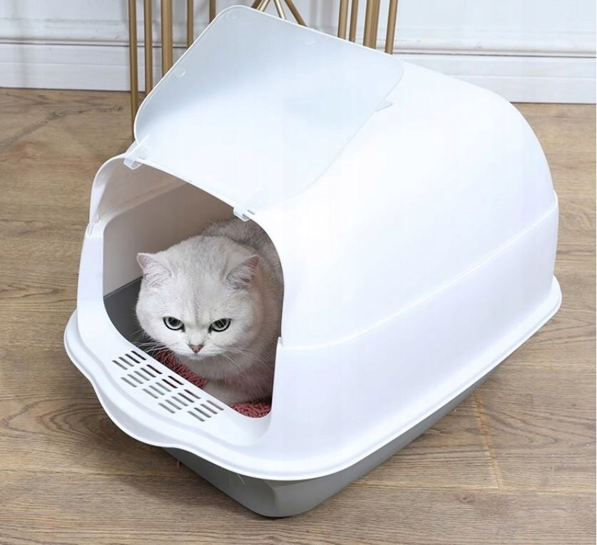 CAT LITTER BOX LARGE WITH FILTER LITTER SPATULA BUILT-IN DURABLE Color gray
