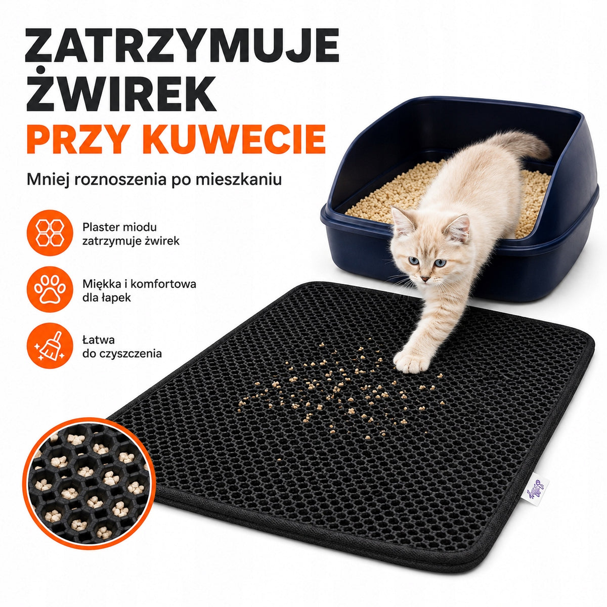 CAT LITTER BOX MAT 50x40 BLACK LITTER DOORMAT Packaging status original