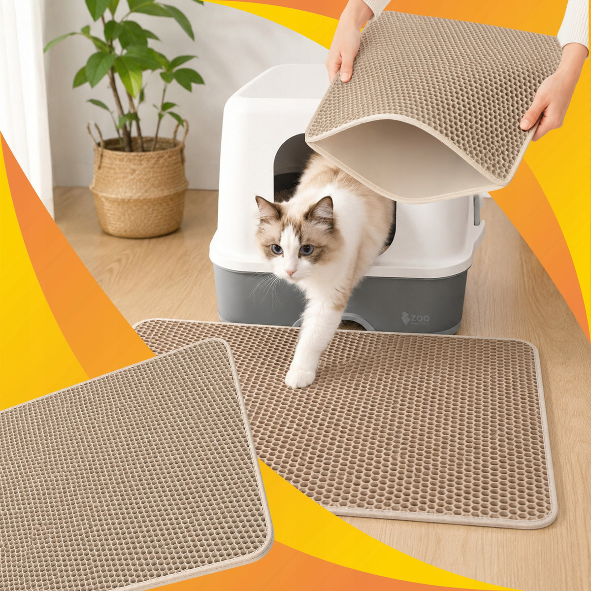 CAT LITTER BOX MAT DOUBLE LAYER XXL 75X55 BEIGE FOR EVA LITTER SOFT Packaging status original