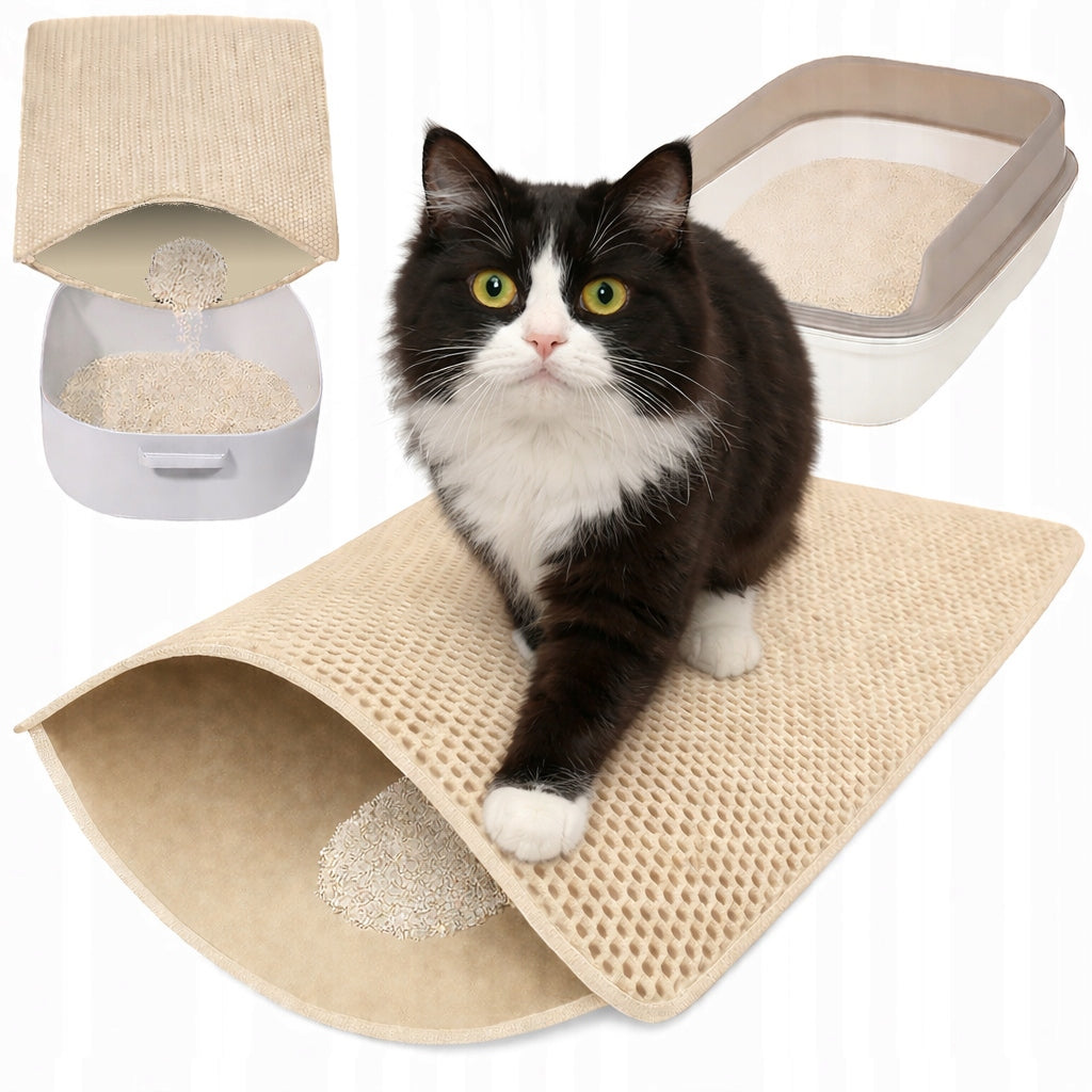 CAT LITTER BOX MAT FOR LITTER PAD DOUBLE LAYER BEIGE 55x75cm
