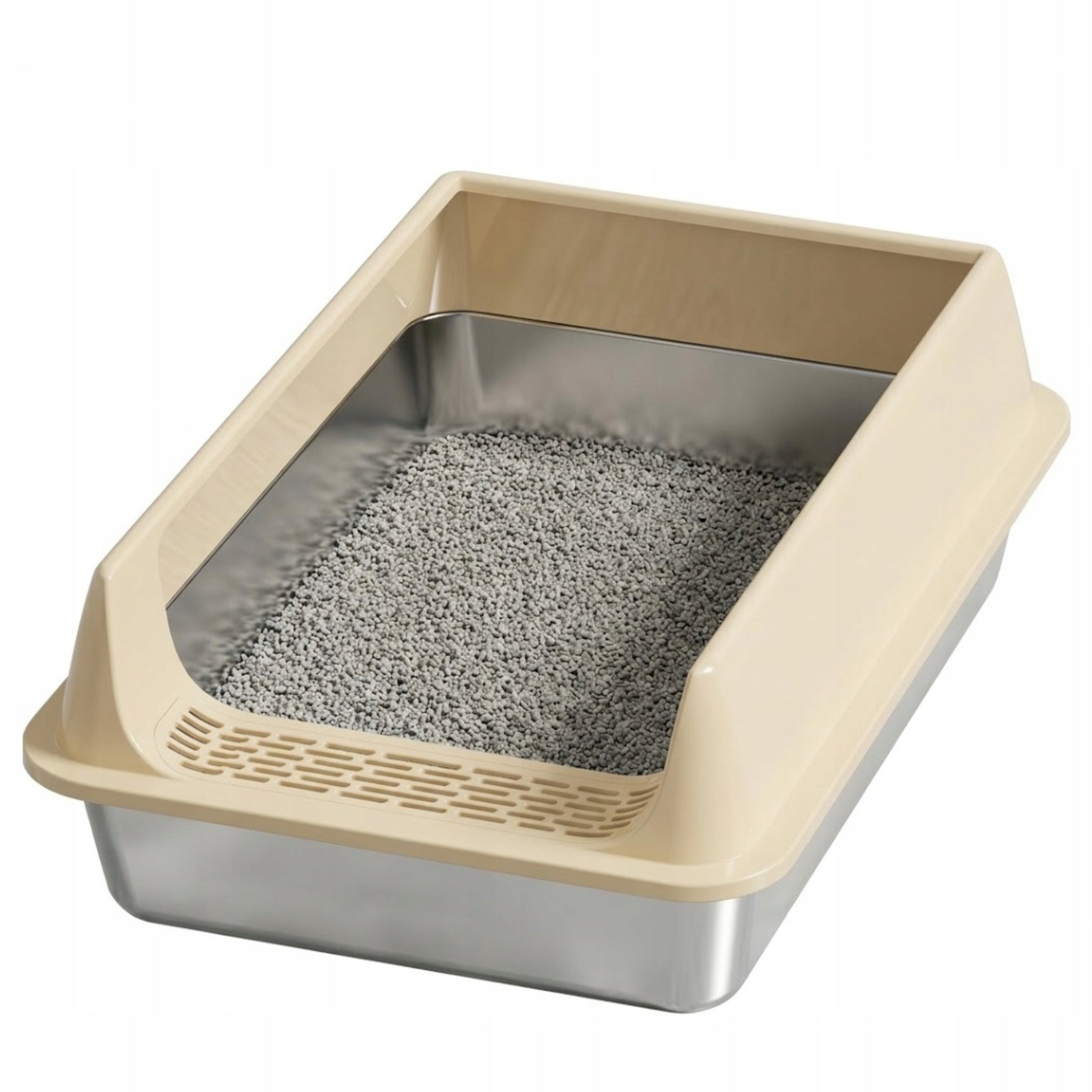 CAT LITTER BOX OPEN BEIGE r. M FOR LITTER DURABLE SOLID + SPATULA Model KUWETA Z WEJŚCIEM OD GÓRY BEŻOWA M