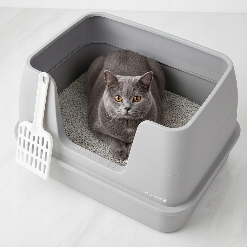 CAT LITTER BOX OPEN LARGE LITTER TOILET HIGH RIM WITH SPATULA FRAME Model Kuweta dla kota otwarta na żwirek toaleta duża