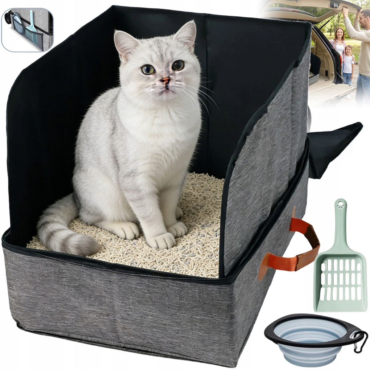 CAT LITTER BOX OPEN PORTABLE DESIGN HIGH FENCE WITH SPATULA