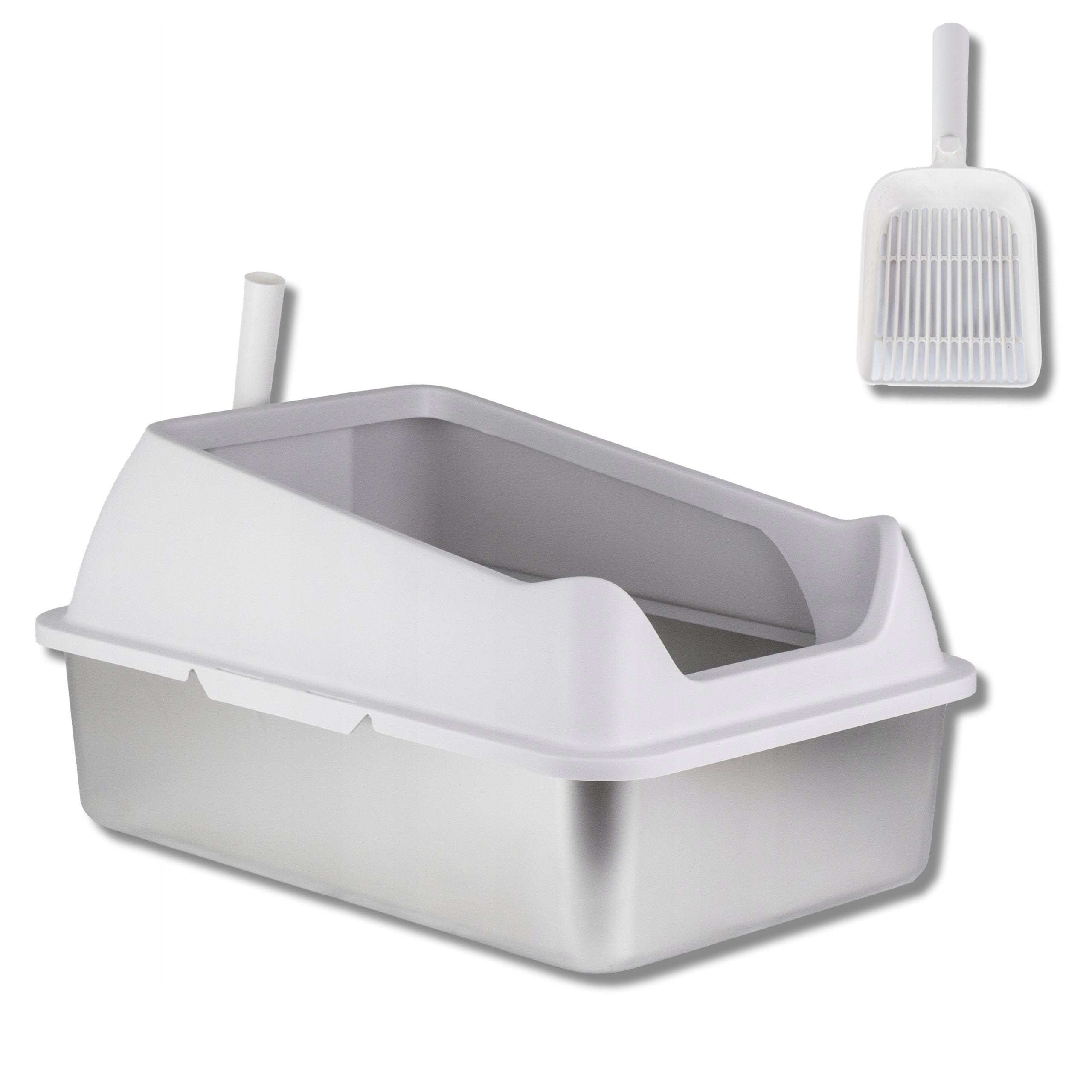 CAT LITTER BOX OPEN STAINLESS STEEL SOLID + SPATULA GREY 60x40x30cm Brand no brand