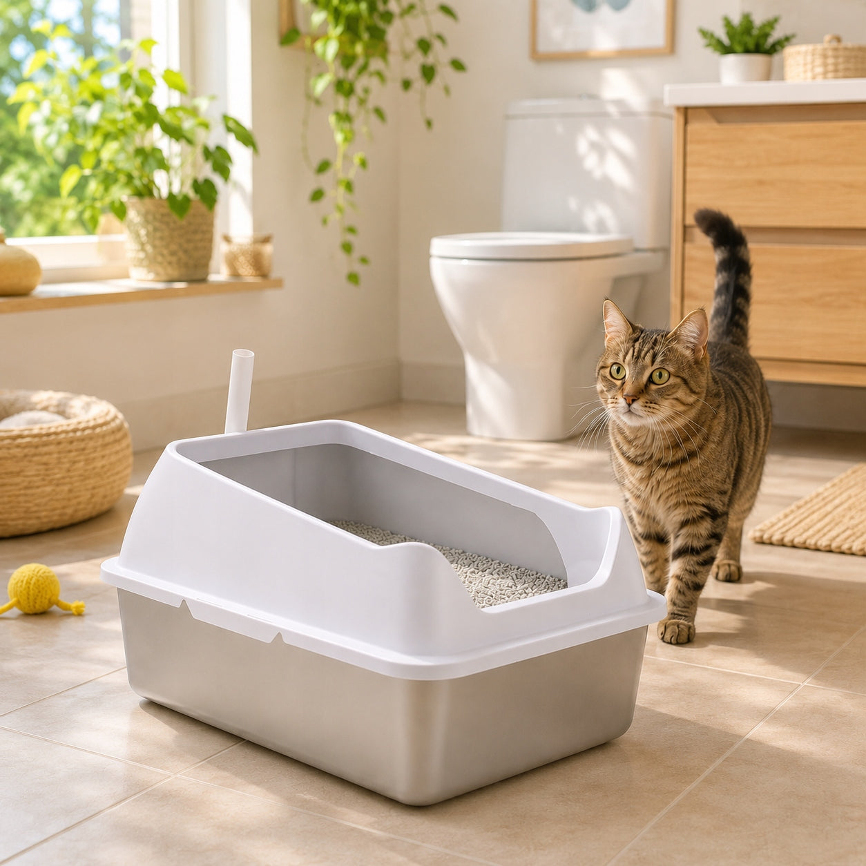 CAT LITTER BOX OPEN STAINLESS STEEL SOLID + SPATULA GREY 60x40x30cm Packaging status original