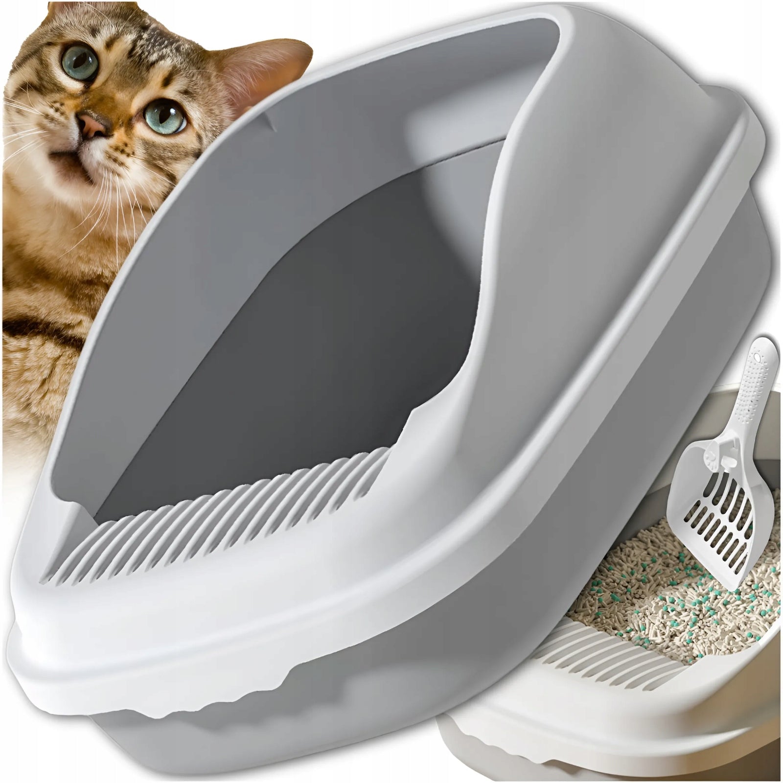 CAT LITTER BOX OPEN TO LITTER LARGE TOILET DURABLE STURDY + SPATULA Manufacturer code 03364081036
