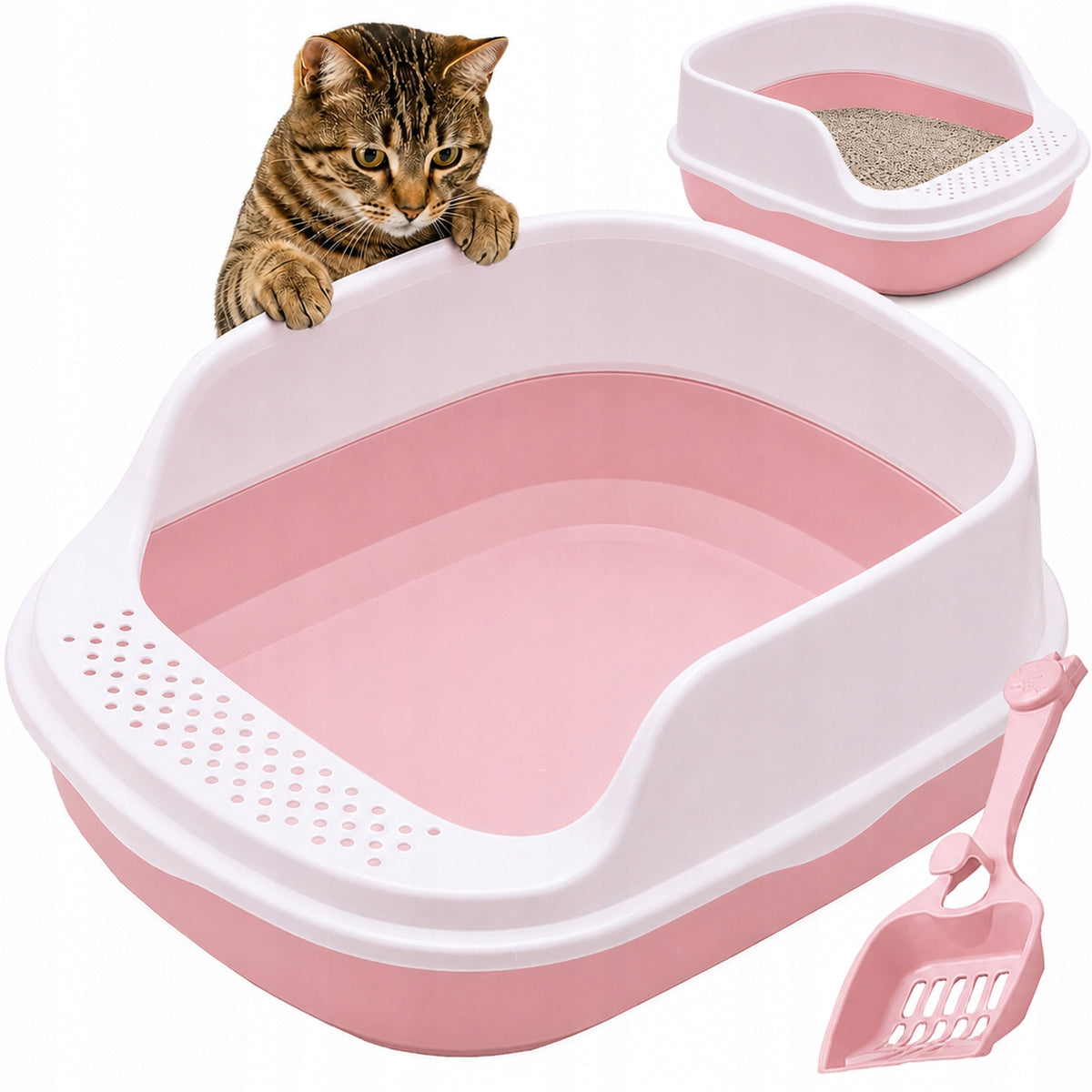CAT LITTER BOX OPEN WITH FRAME SOLID LITTER TOILET + LARGE SPATULA