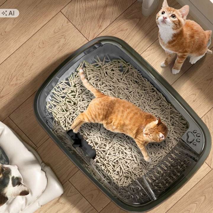 CAT LITTER BOX OPEN WITH HIGH RIM XXL GREY FOR LITTER + SPATULA Manufacturer code ZW49A