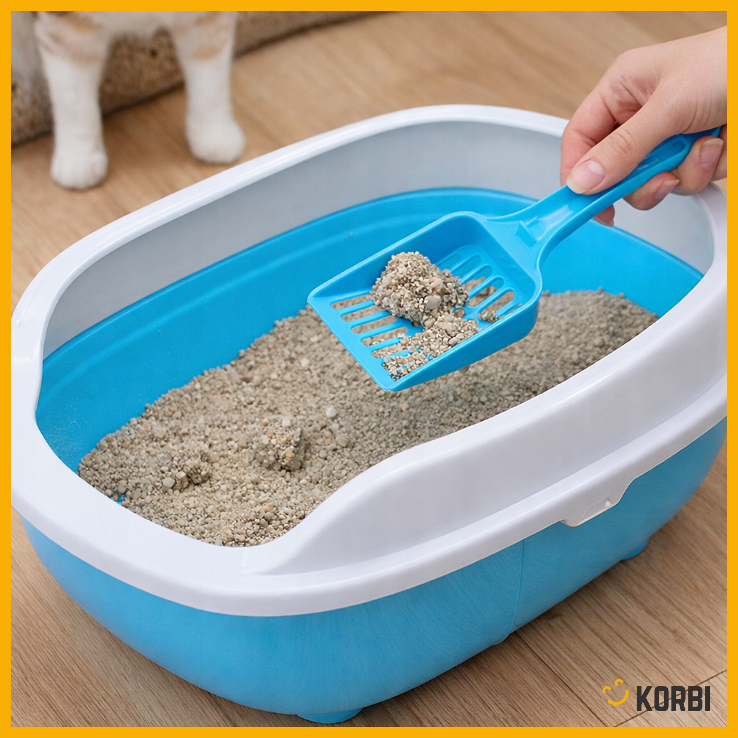 CAT LITTER BOX OPEN WITH LITTER FRAME COMFORTABLE TOILET SPATULA SET Packaging status original