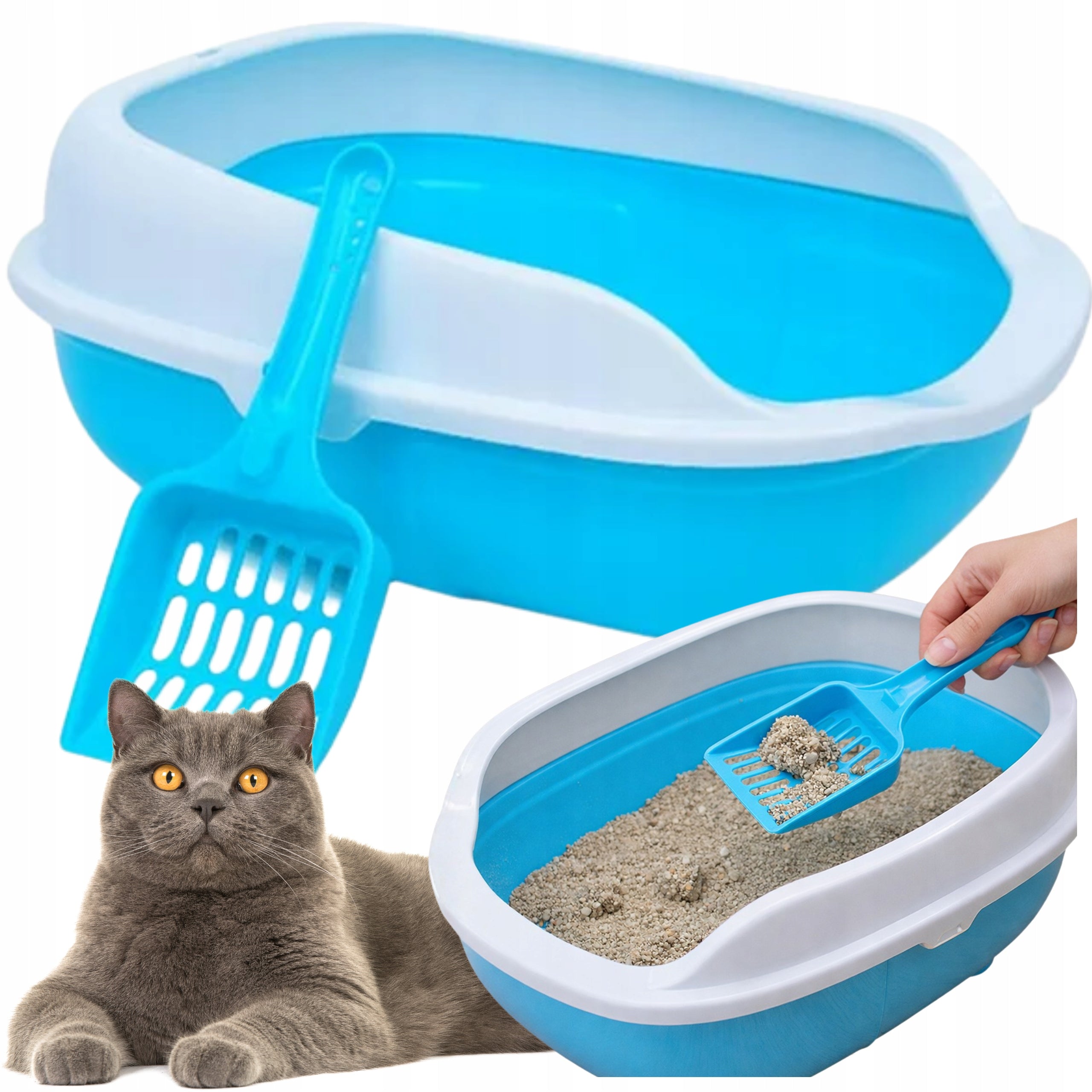 CAT LITTER BOX OPEN WITH LITTER FRAME COMFORTABLE TOILET SPATULA SET