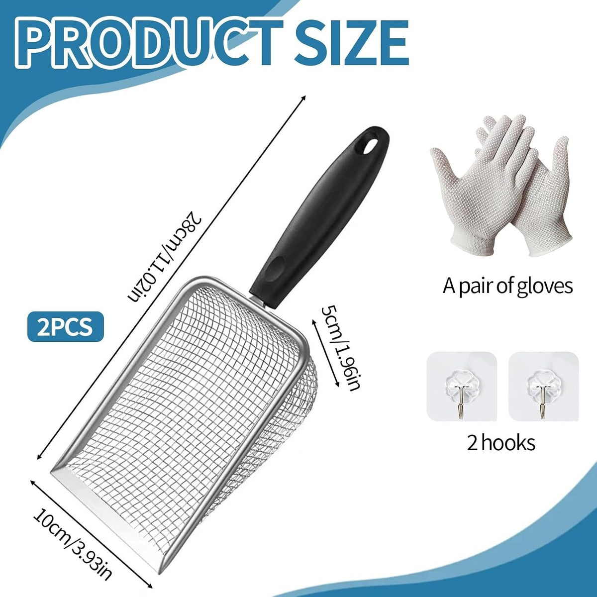 CAT LITTER BOX SPATULA 2 PCS STAINLESS STEEL WITH HANDLE Manufacturer code ŁOPATKA KUWETA KOTA 2 SZTUKI STAL NIERDZ